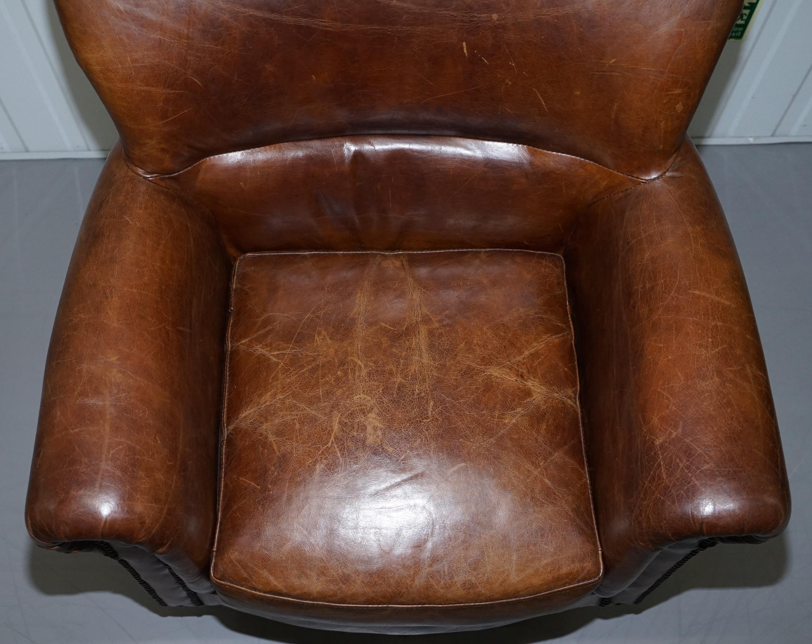 Pair of Heritage Brown Leather Vintage Style Club Armchairs Nice Good Looking 7