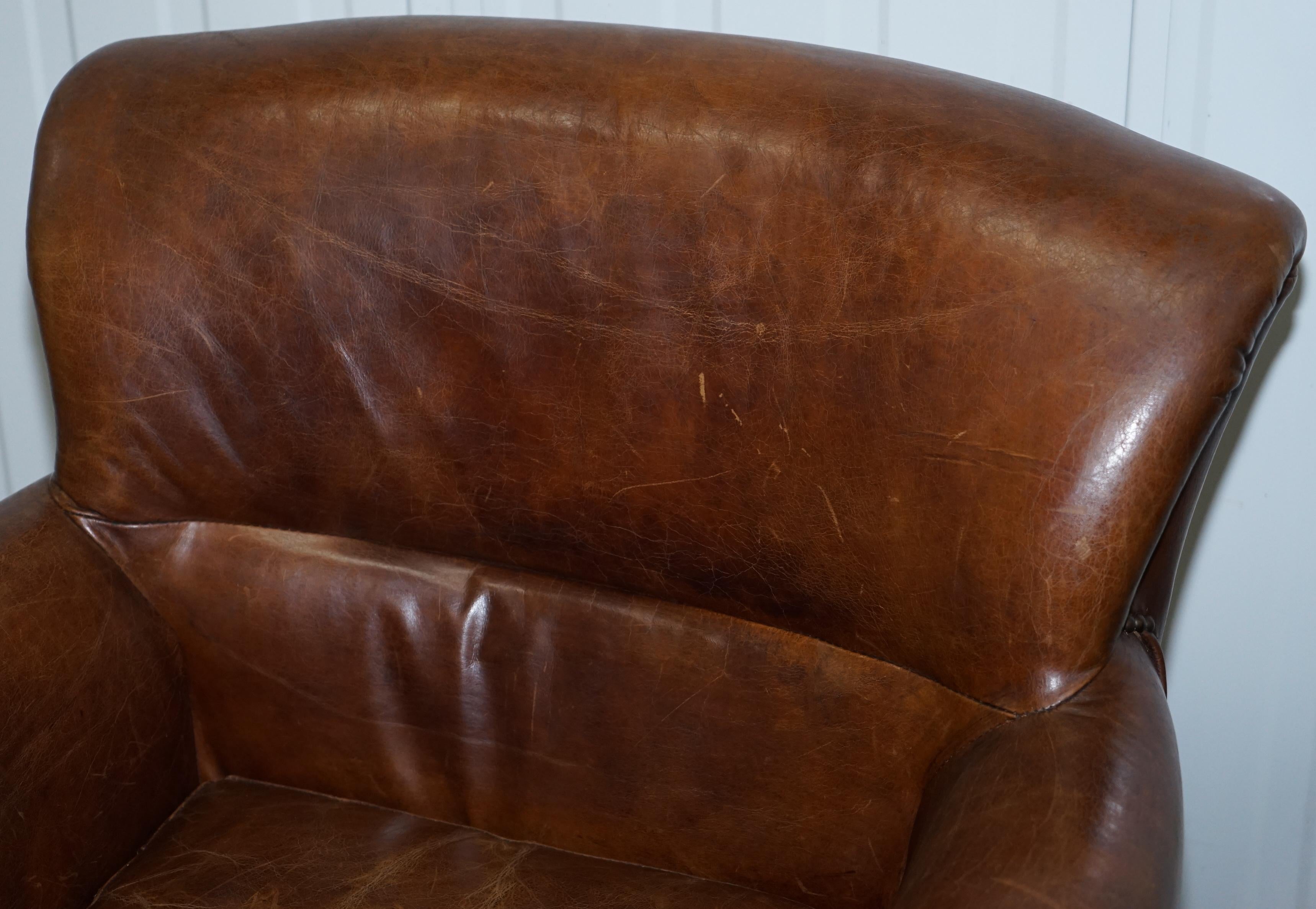 Pair of Heritage Brown Leather Vintage Style Club Armchairs Nice Good Looking 10