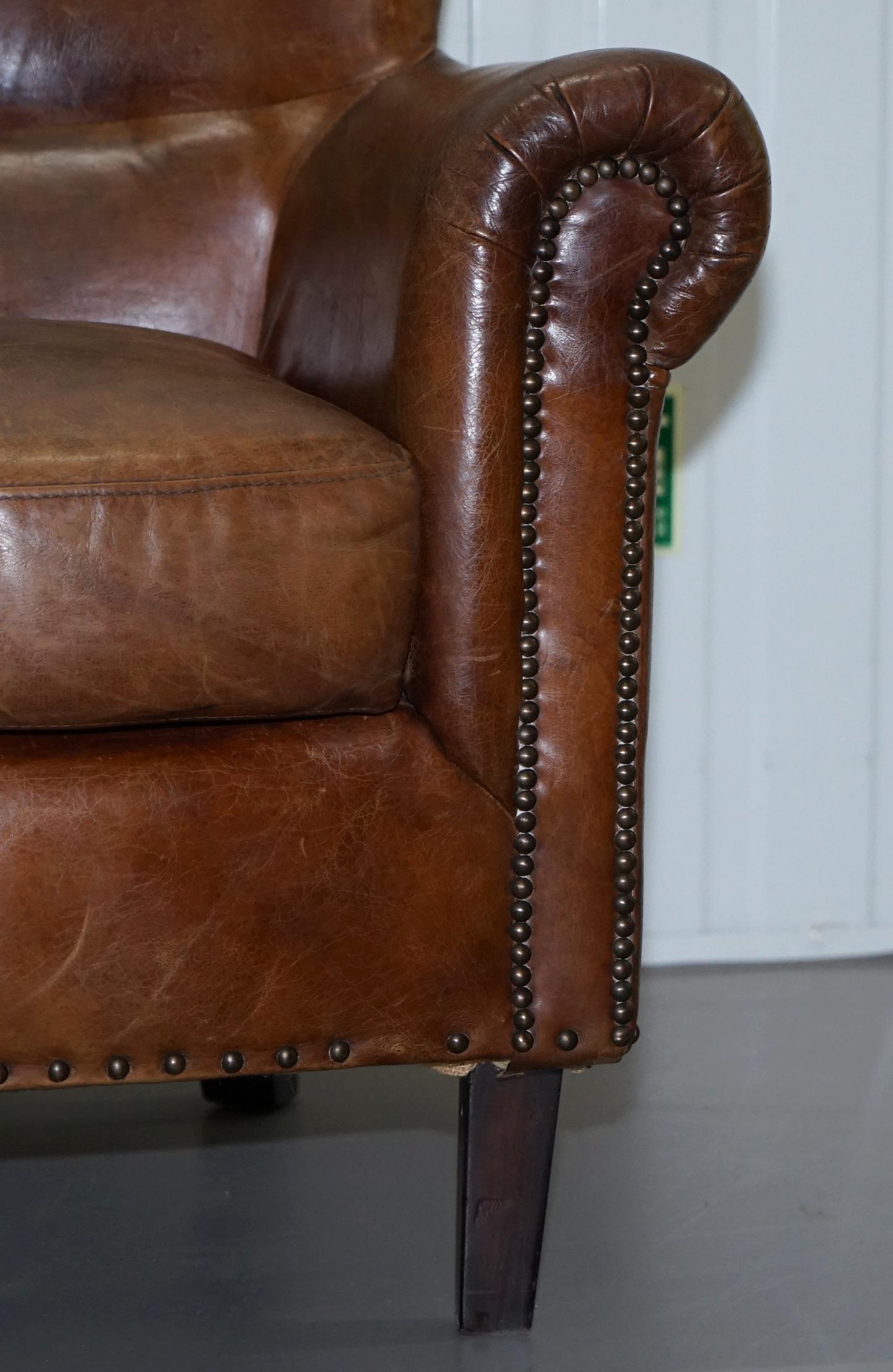 Pair of Heritage Brown Leather Vintage Style Club Armchairs Nice Good Looking 11