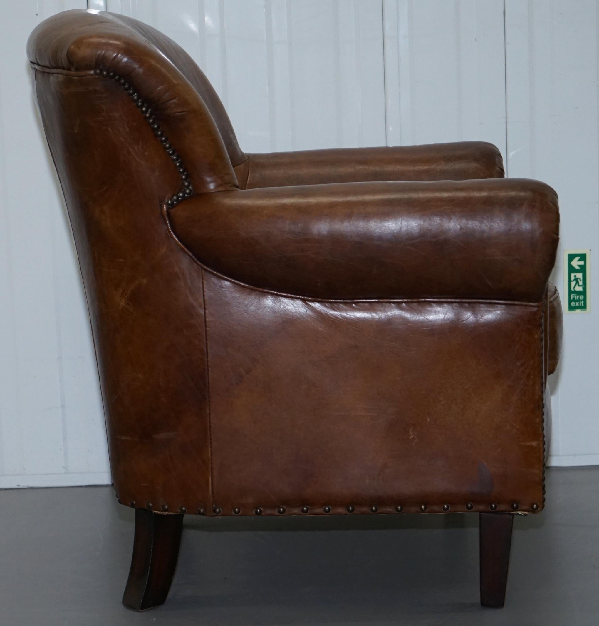 Pair of Heritage Brown Leather Vintage Style Club Armchairs Nice Good Looking 12