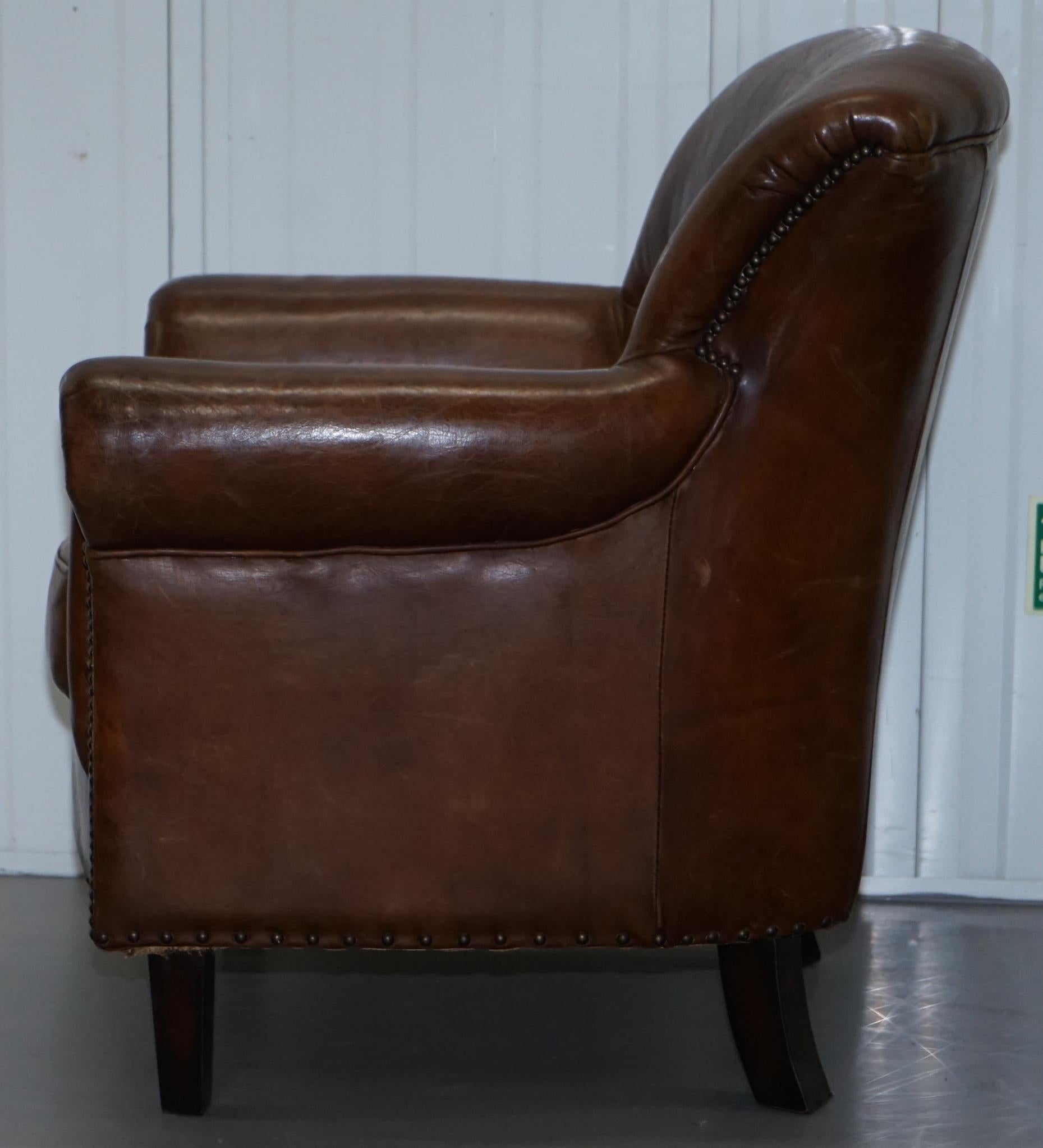 Pair of Heritage Brown Leather Vintage Style Club Armchairs Nice Good Looking 13