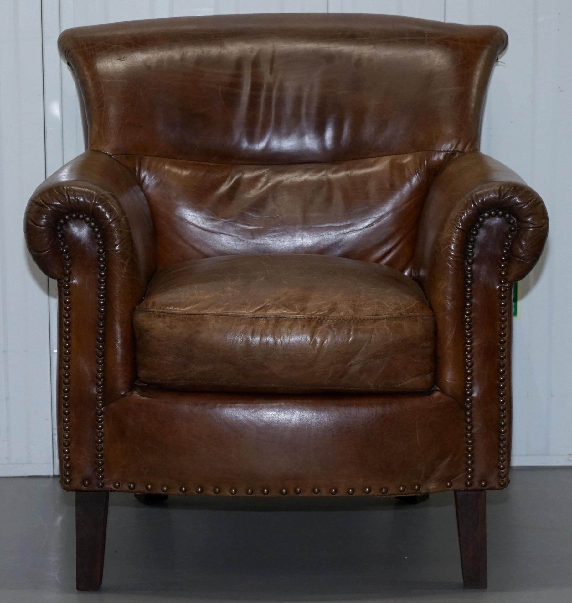 Pair of Heritage Brown Leather Vintage Style Club Armchairs Nice Good Looking (Moderne)