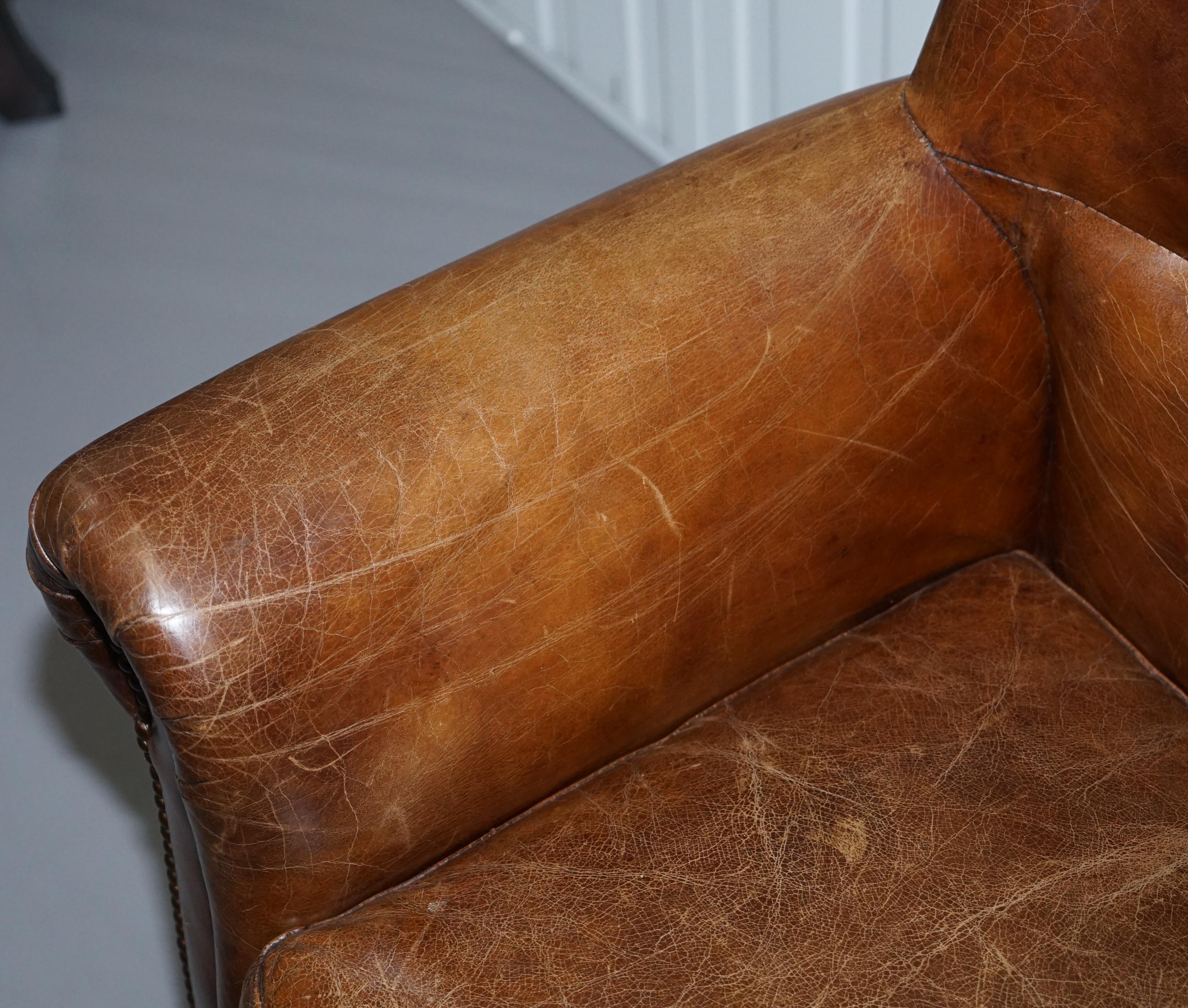 Pair of Heritage Brown Leather Vintage Style Club Armchairs Nice Good Looking (20. Jahrhundert)