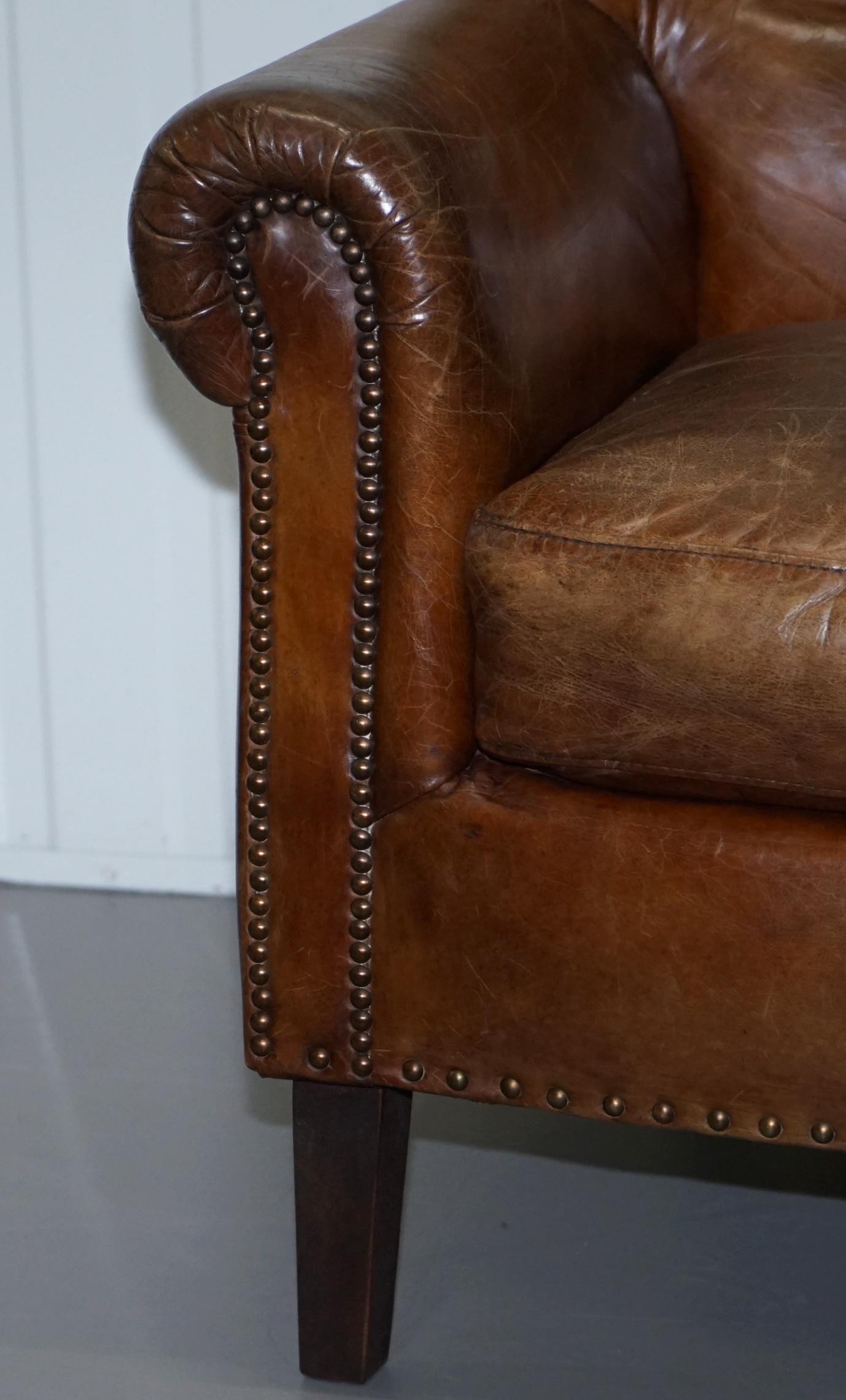 Pair of Heritage Brown Leather Vintage Style Club Armchairs Nice Good Looking 1
