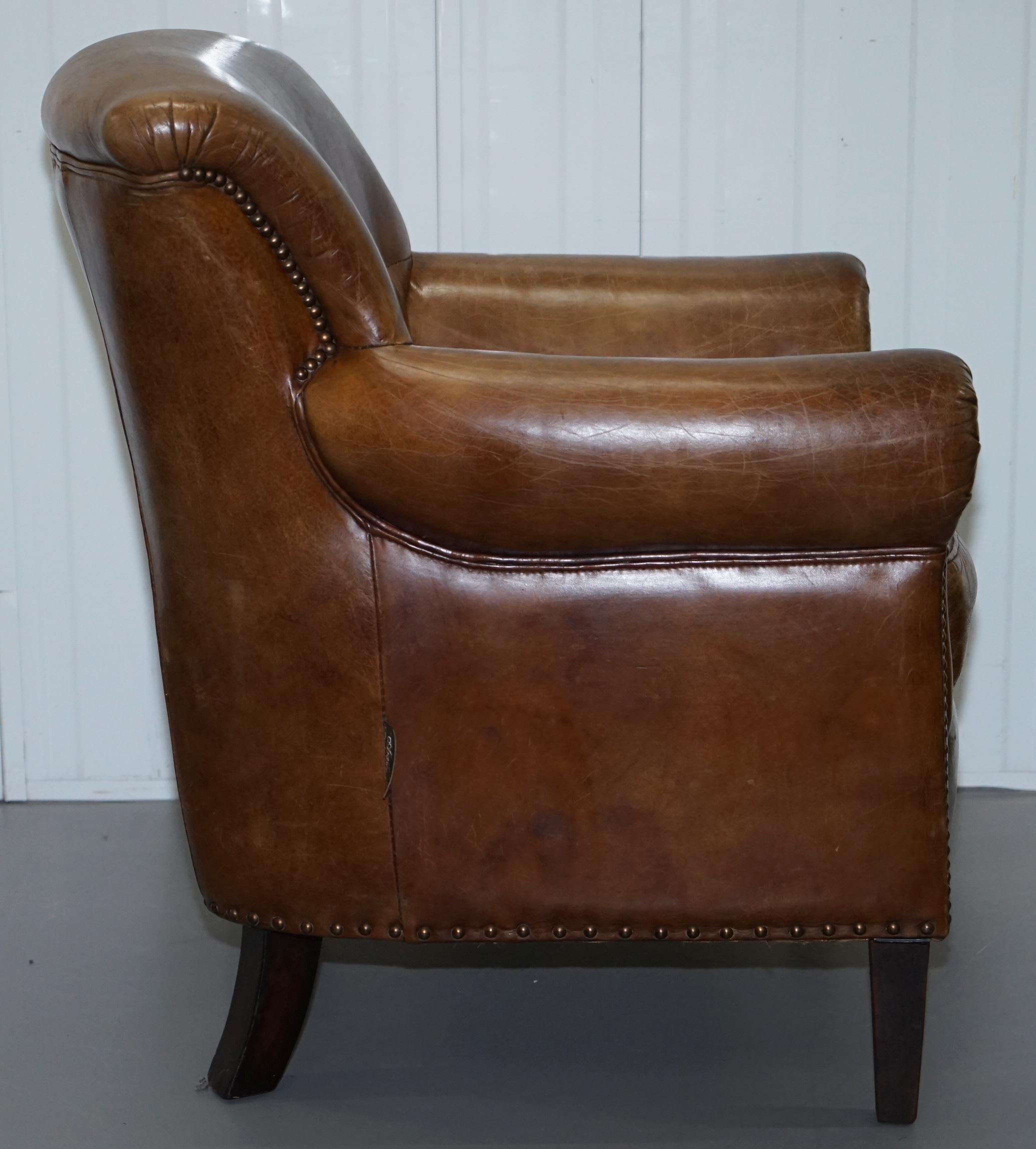 Pair of Heritage Brown Leather Vintage Style Club Armchairs Nice Good Looking 2