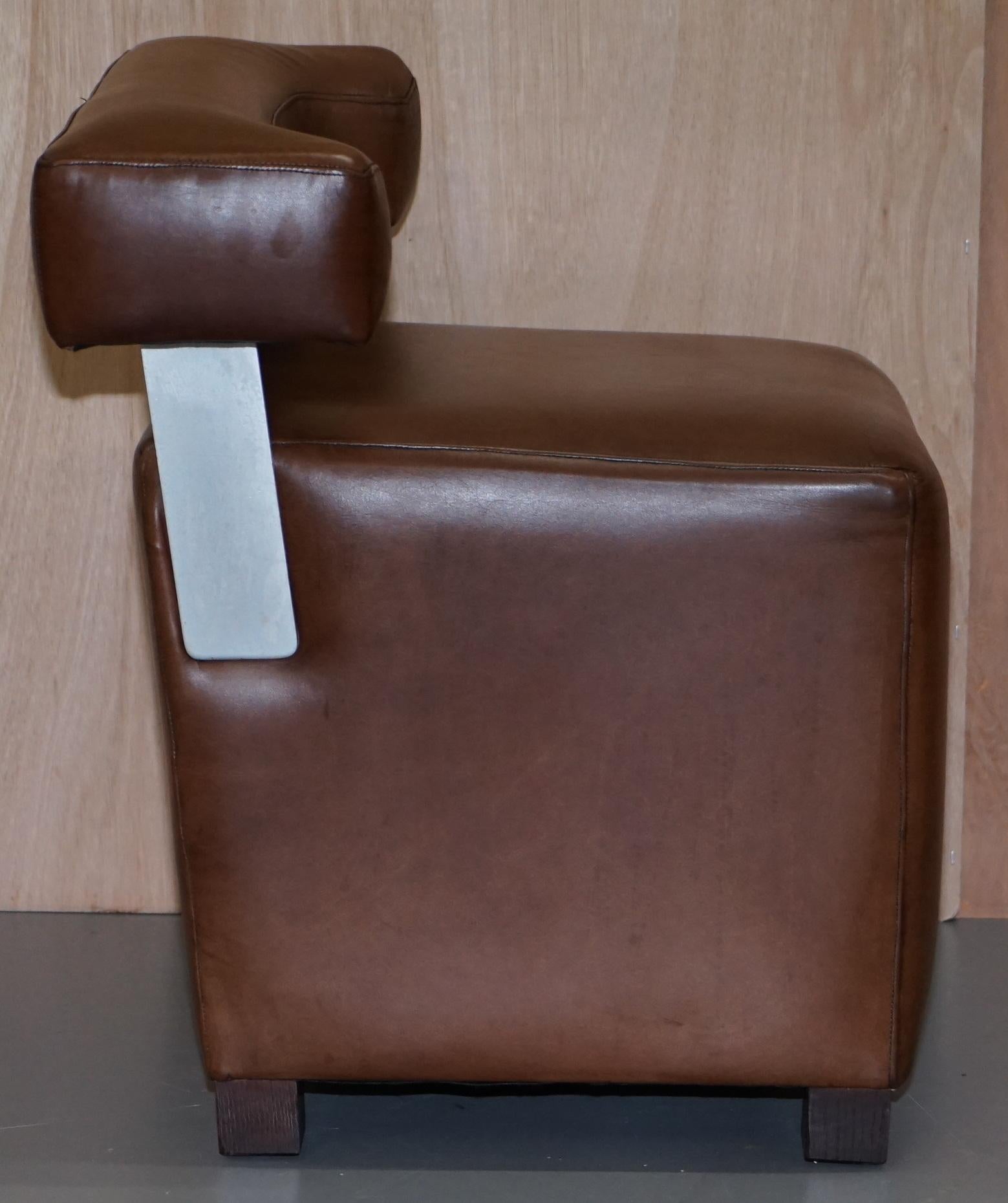 Pair of Heritage Brown Leather with Chrome Back Supports Small Chair Stools 4