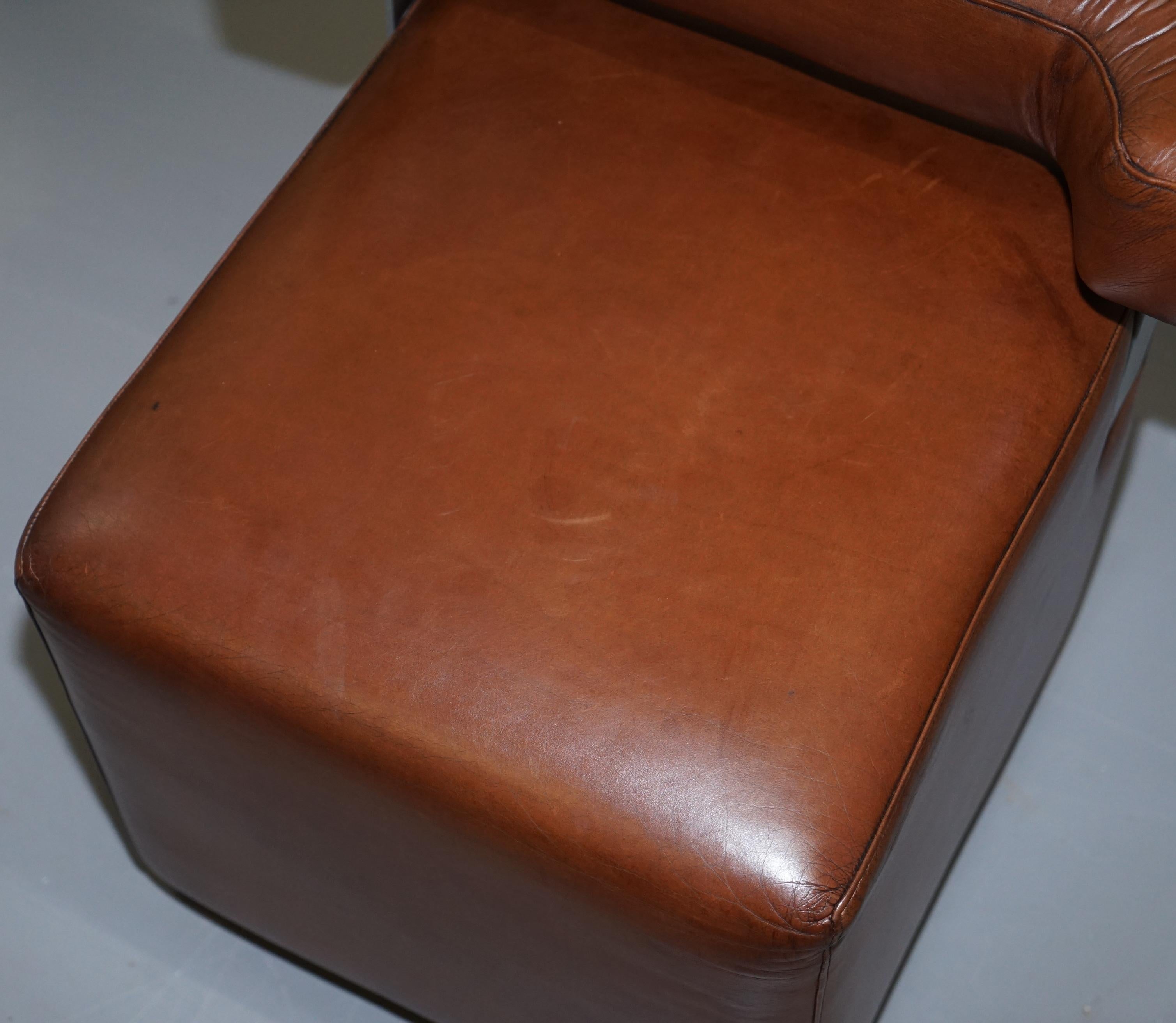 Pair of Heritage Brown Leather with Chrome Back Supports Small Chair Stools 10