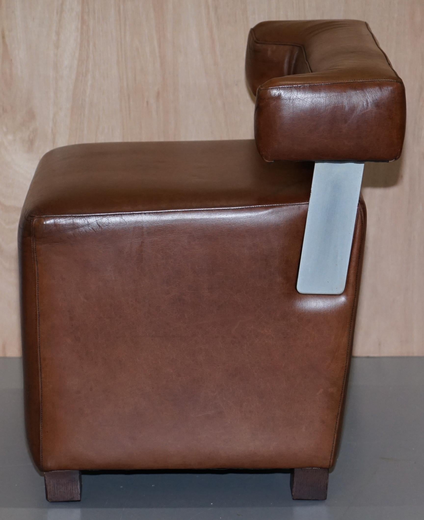 Pair of Heritage Brown Leather with Chrome Back Supports Small Chair Stools 14