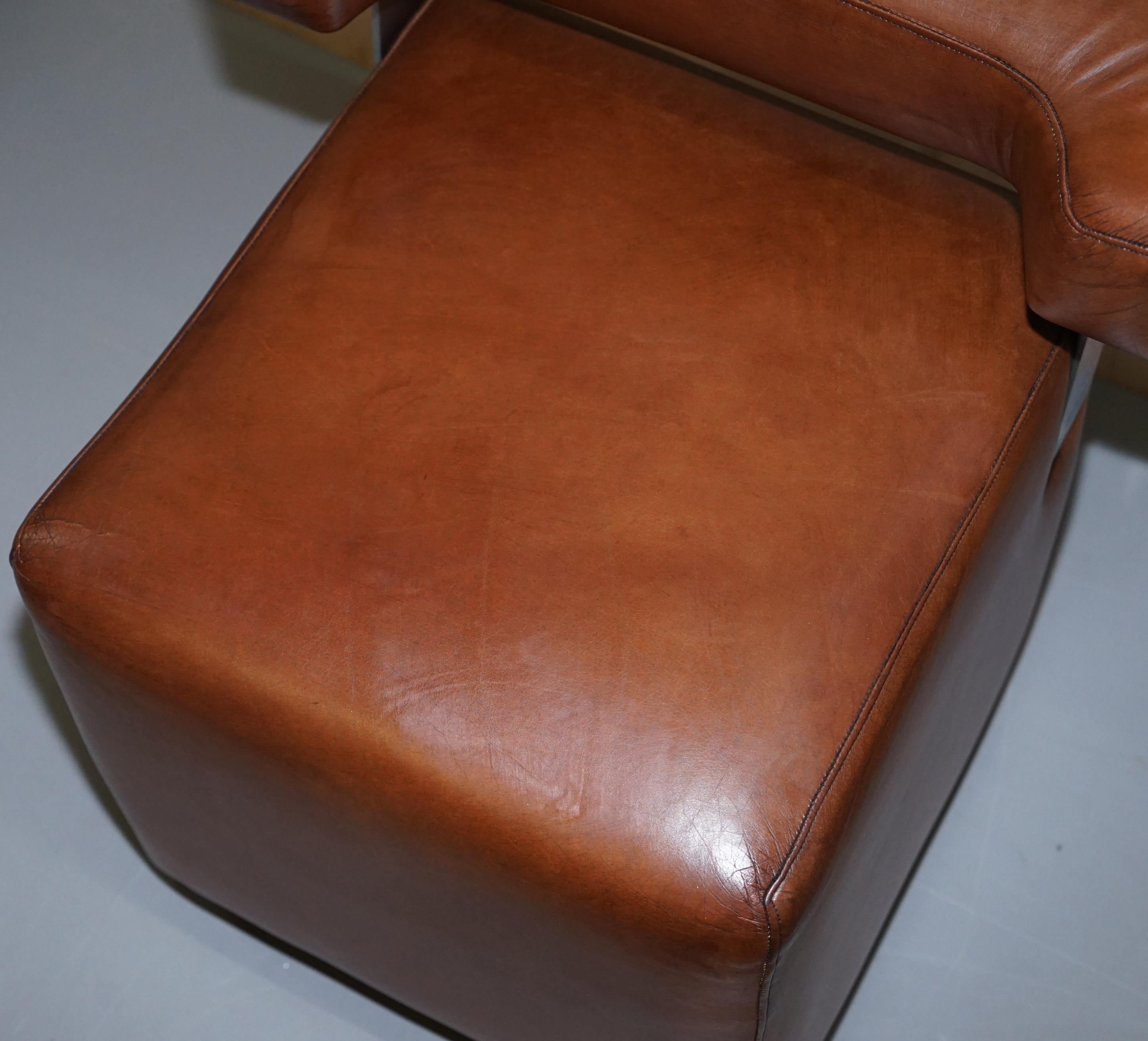 20th Century Pair of Heritage Brown Leather with Chrome Back Supports Small Chair Stools