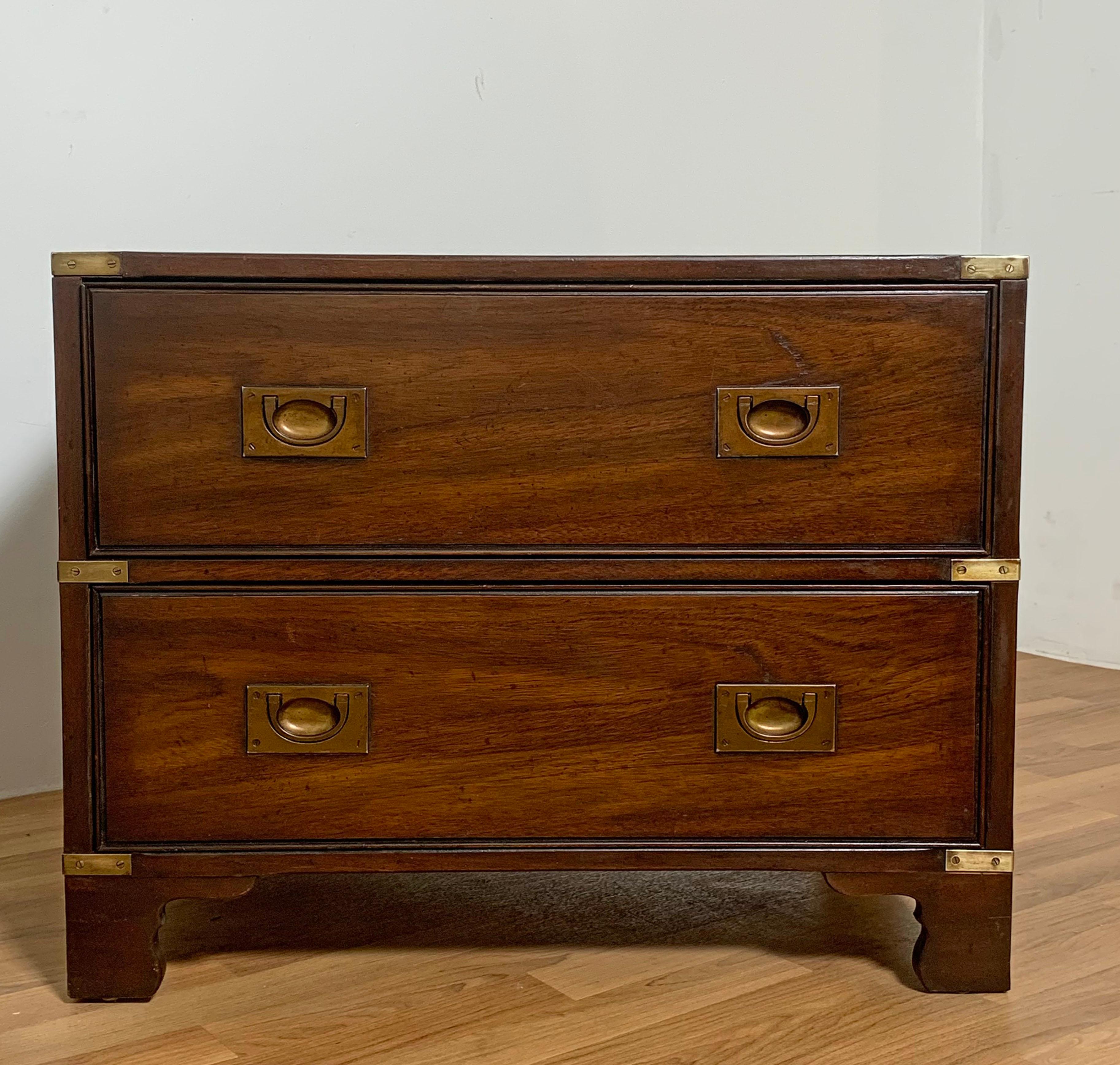 American Pair of Heritage Henredon Campaign Style Night Stands, Circa 1960s