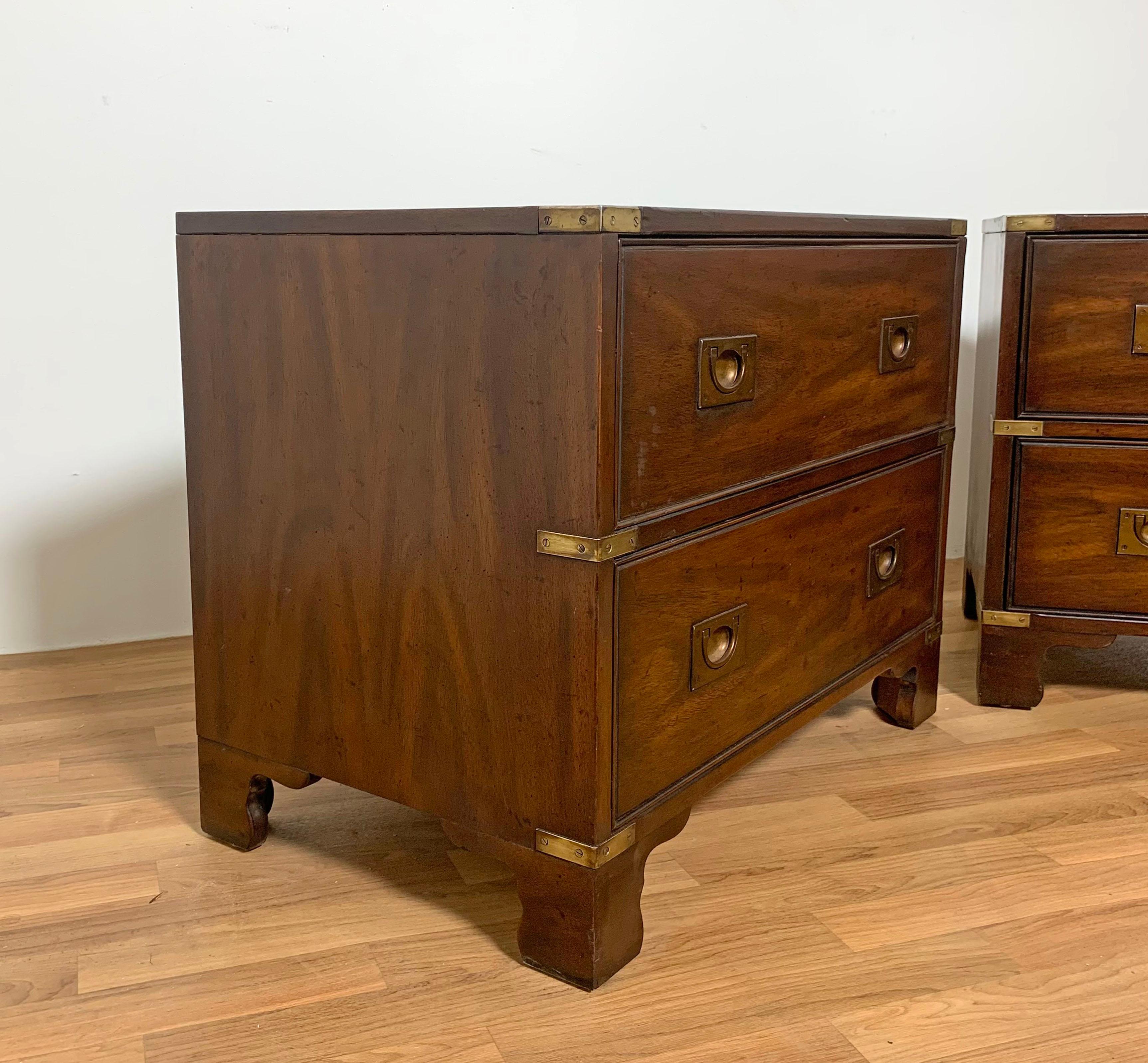 Pair of Heritage Henredon Campaign Style Night Stands, Circa 1960s 1