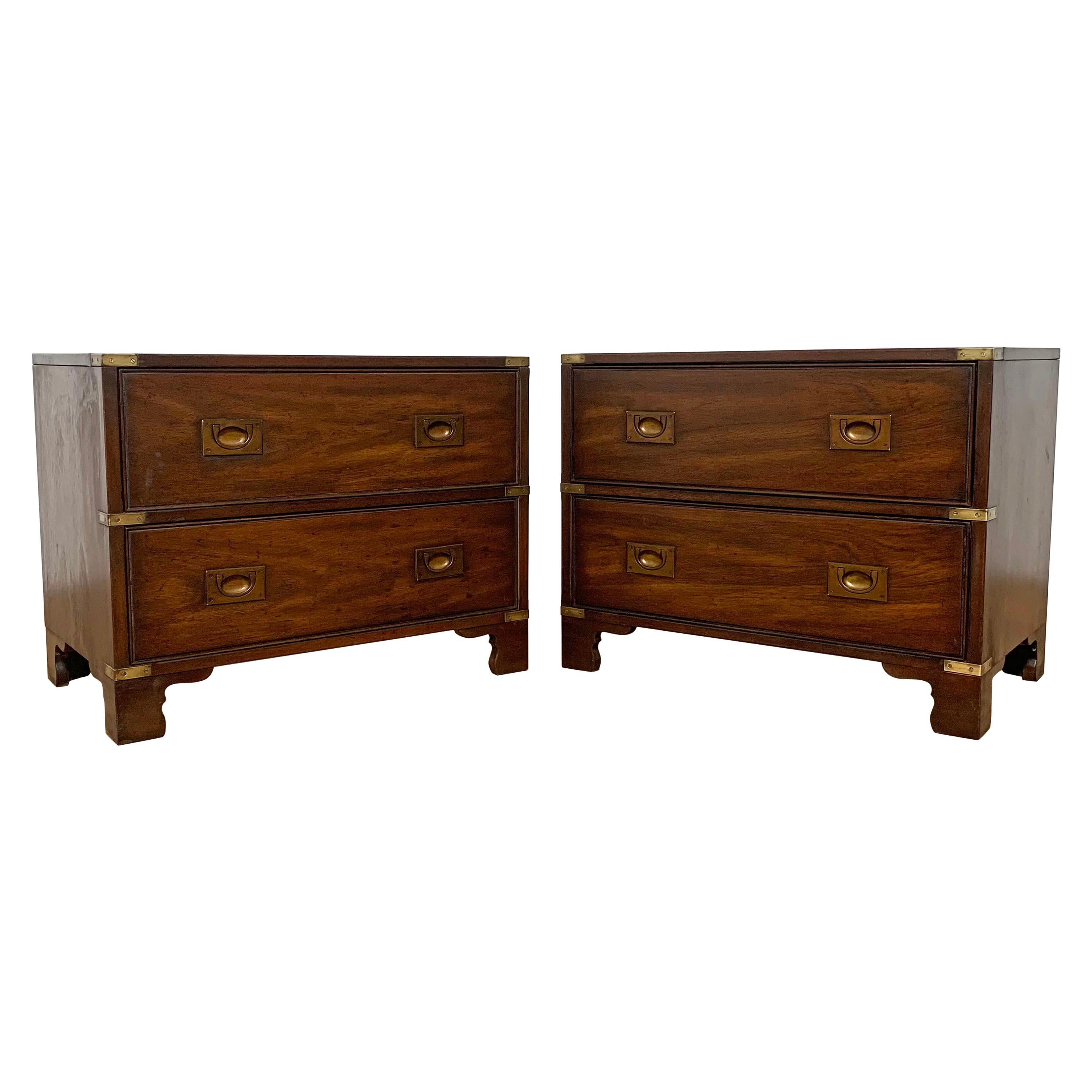 Pair of Heritage Henredon Campaign Style Night Stands, Circa 1960s
