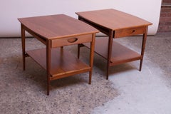 Pair of Heritage Henredon Single Drawer Walnut Side Tables