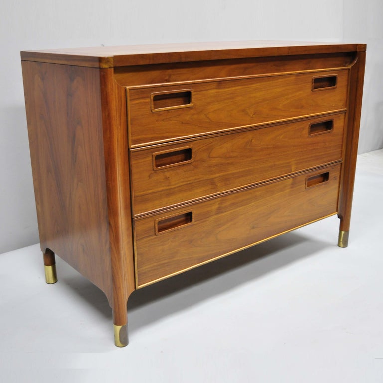 Pair of Heritage Henredon Walnut 3Drawer MidCentury Modern Bachelor