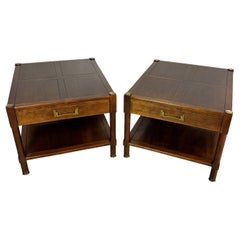 Vintage Pair of Heritage "Ming" Nightstands in Walnut with Brass Accents Mid Century