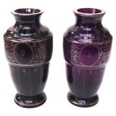 Pair of Herman Eiselt Steinschönau Purple Glass Vases with Silver Overlay c1900