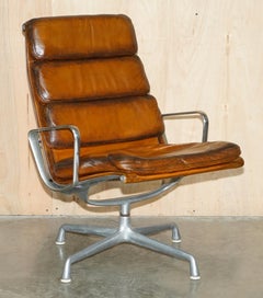 PAIR OF HERMAN MILLER 1977 CHANEL NYC SOFT PAD HAND DYED LEATHER EA216 ARMCHAIRs