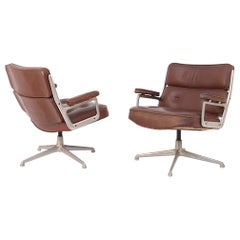 Vintage Pair of Herman Miller Chair Model Soft Pad in Brown Leather and Steel