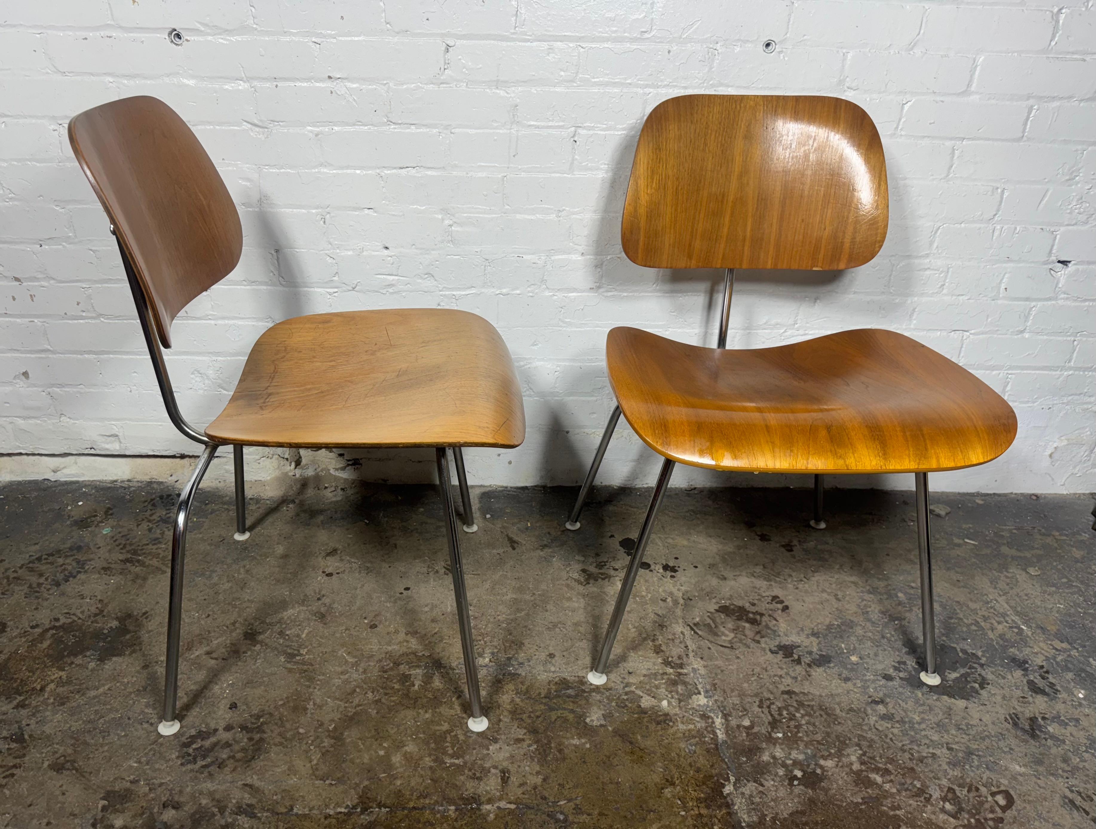 Pair of Herman Miller Eames DCM Molded Plywood / chrome Side Chair 1980s im Angebot 2