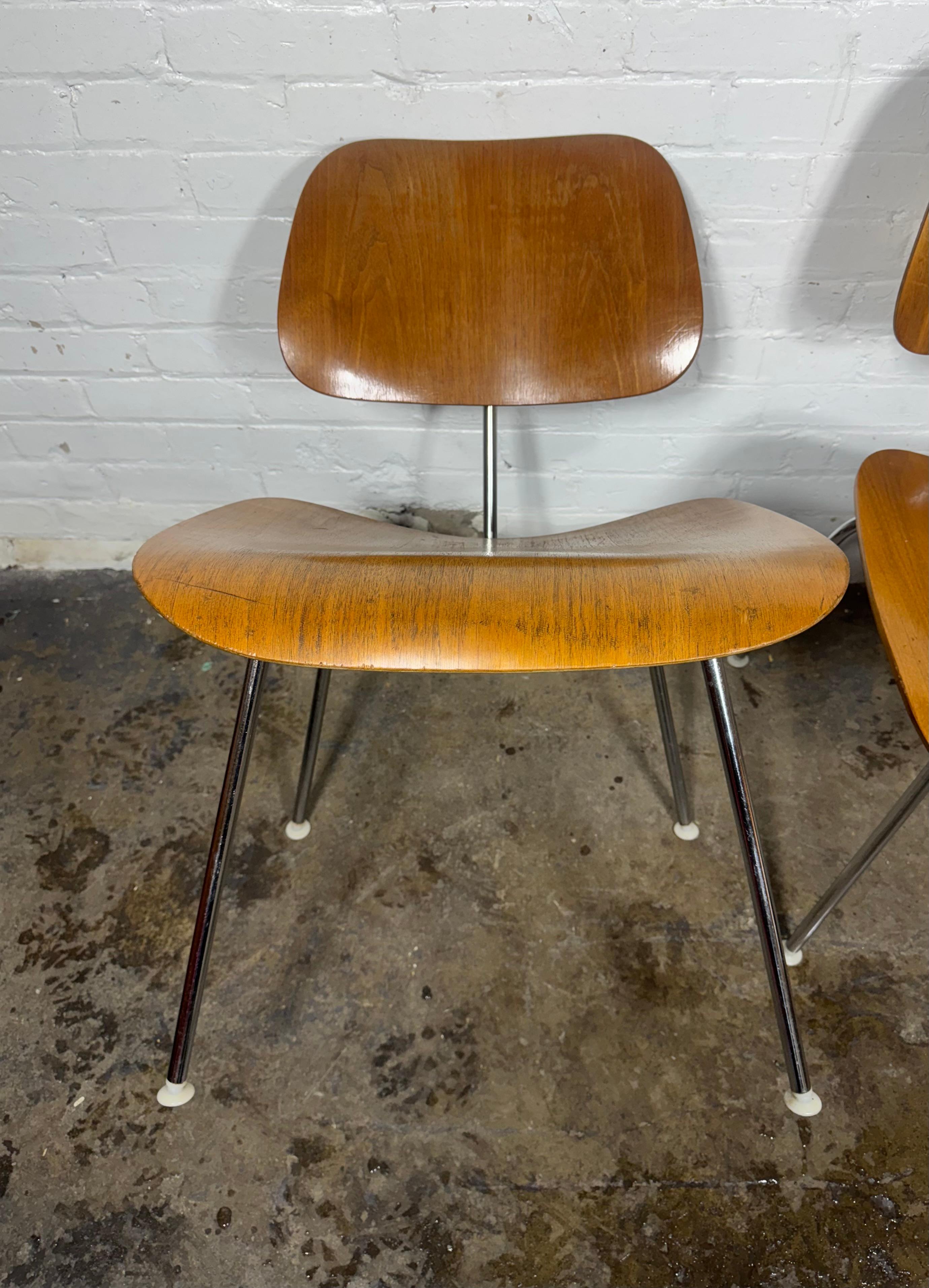 Pair of Herman Miller Eames DCM Molded Plywood / chrome Side Chair 1980s im Angebot 3