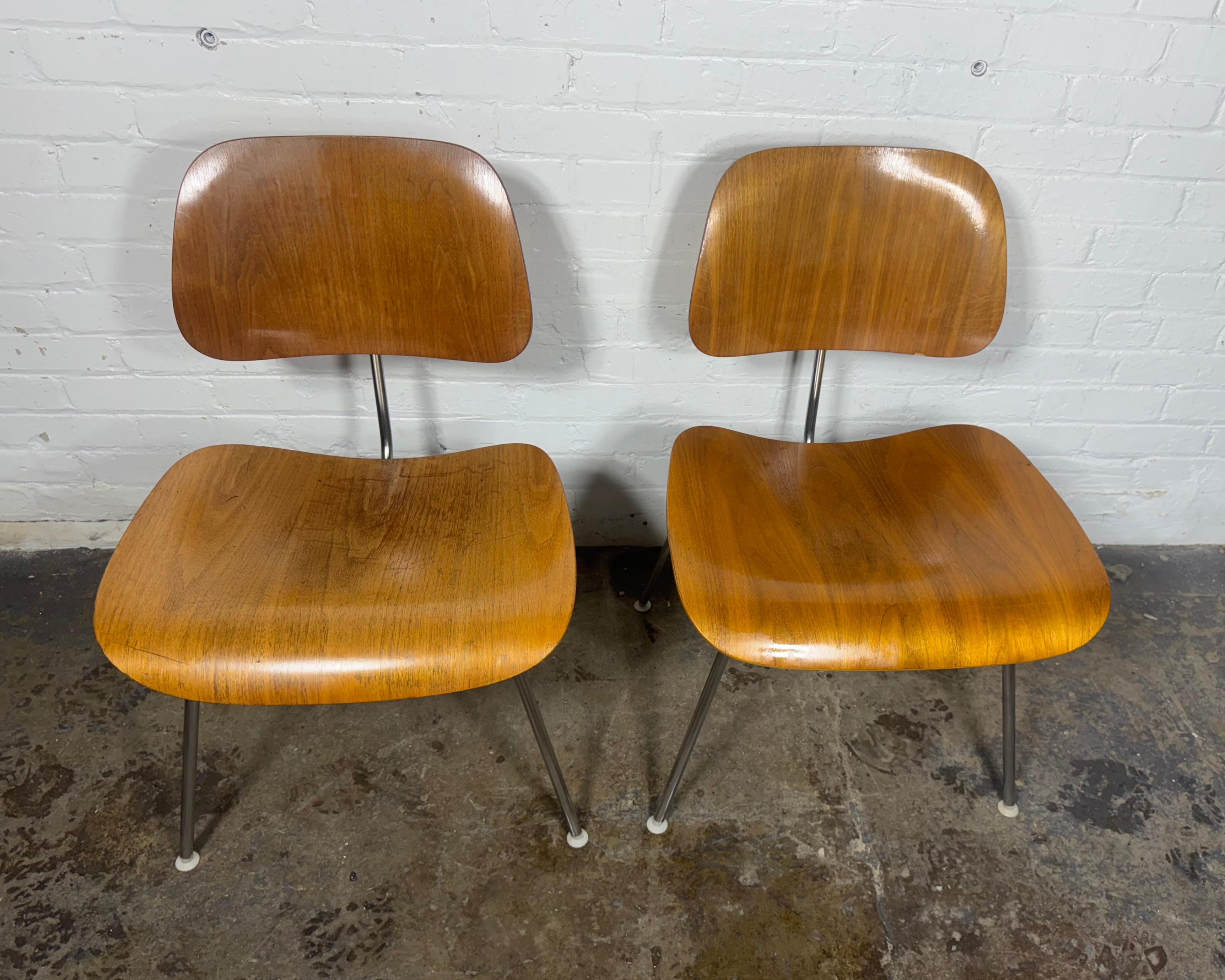 Pair of Herman Miller Eames DCM Molded Plywood / chrome Side Chair 1980s im Angebot 7