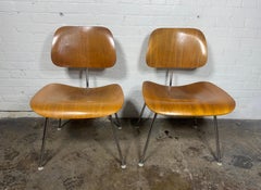 Pair of Herman Miller Eames DCM Molded Plywood / chrome Side Chair 1980s