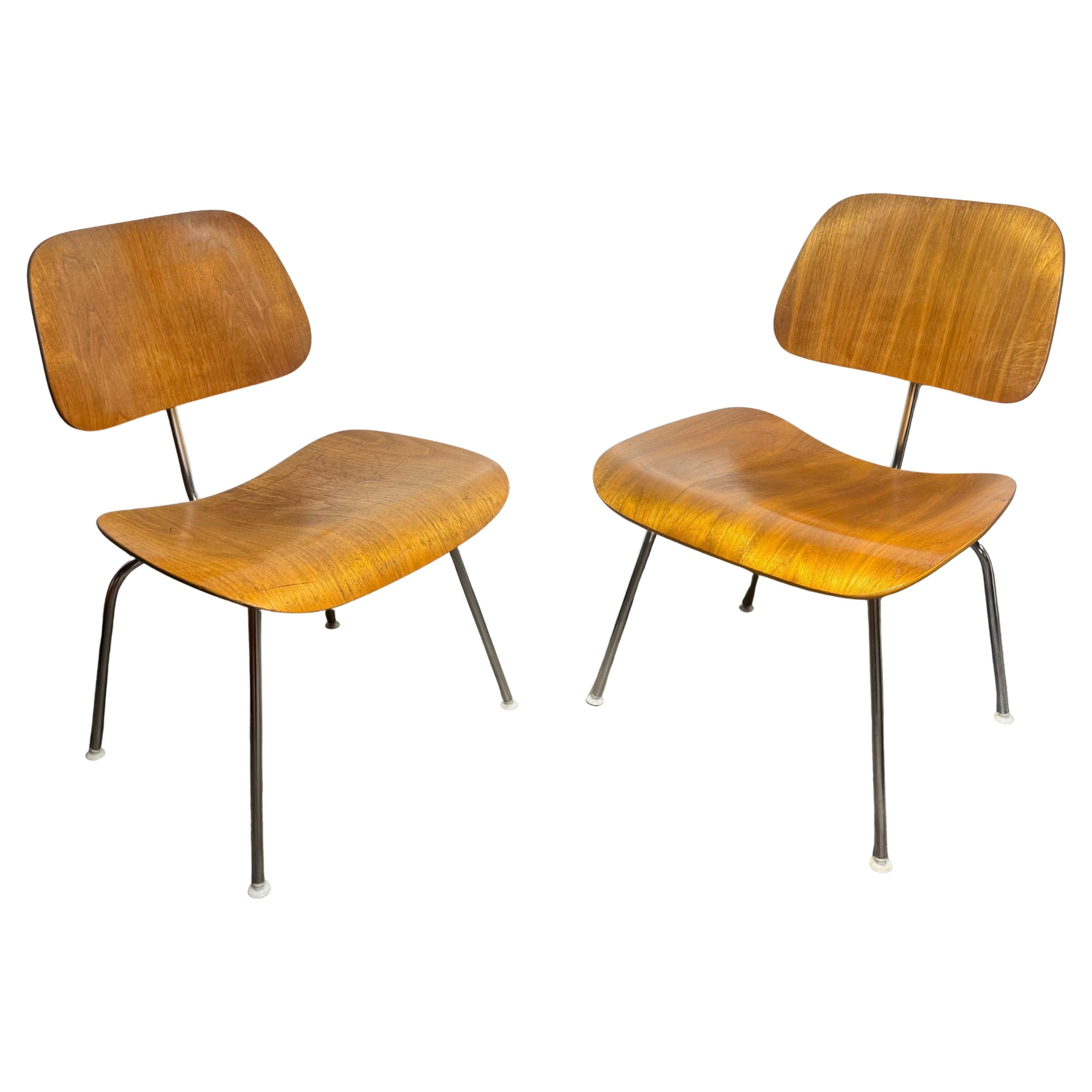 Pair of Herman Miller Eames DCM Molded Plywood / chrome Side Chair 1980s