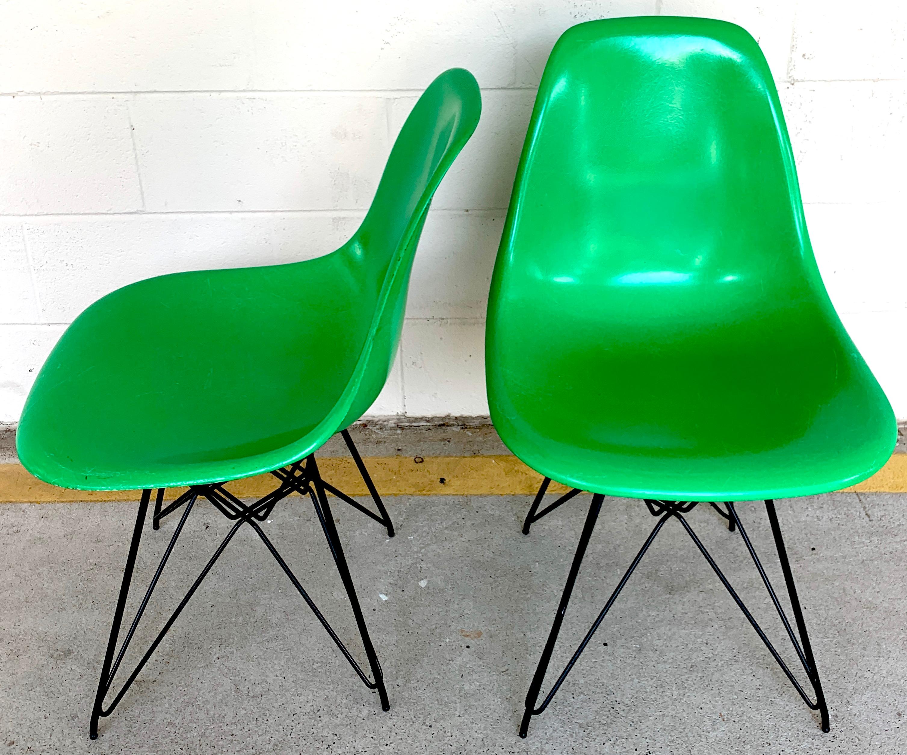 American Pair of Herman Miller Eames Eiffel Tower Green Shell Chairs