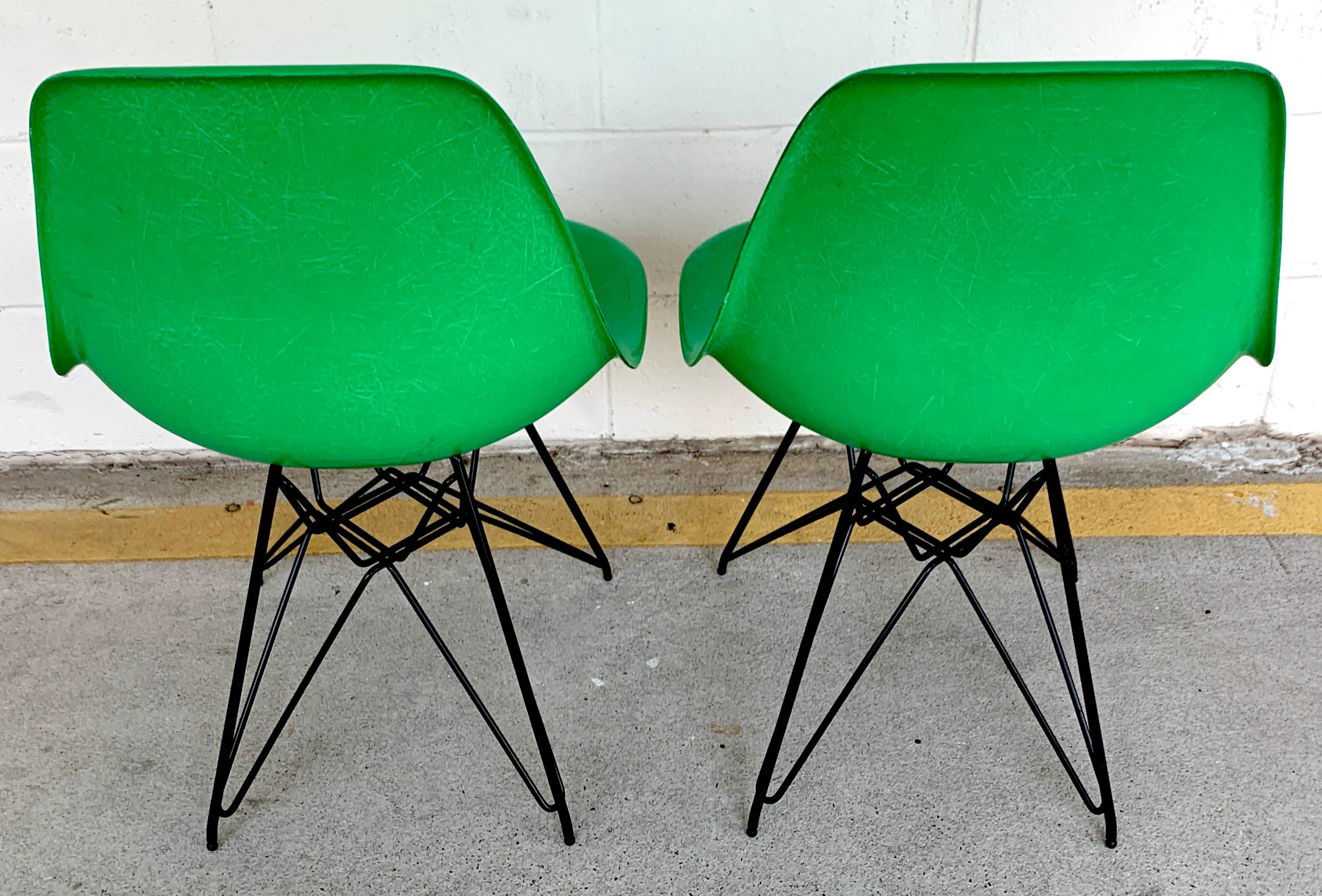20th Century Pair of Herman Miller Eames Eiffel Tower Green Shell Chairs