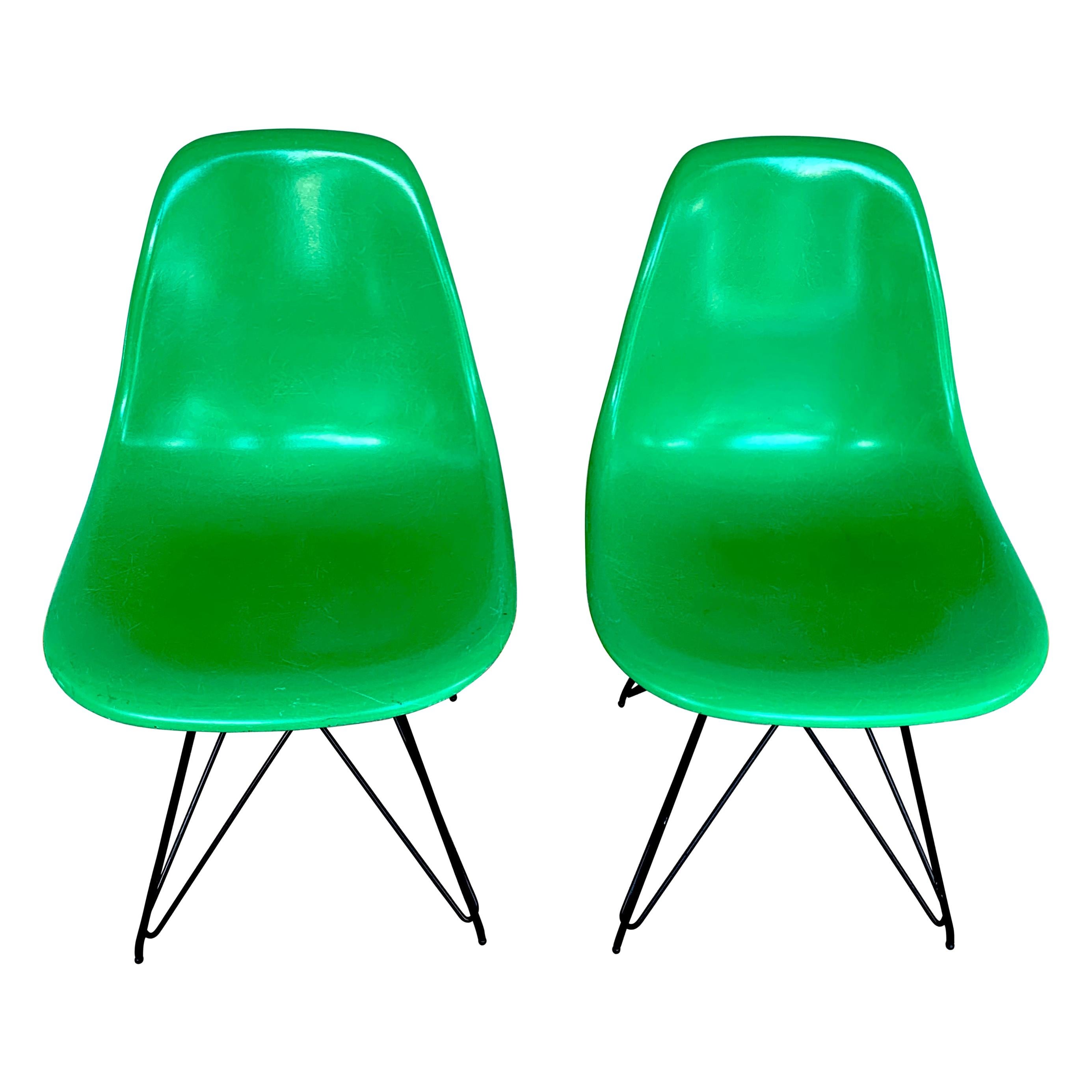 Pair of Herman Miller Eames Eiffel Tower Green Shell Chairs