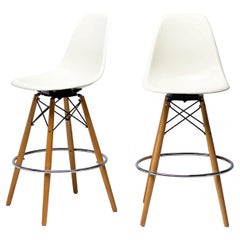 Pair of Herman Miller White Fiberglass Charles & Ray Eames "PSW" Barstools