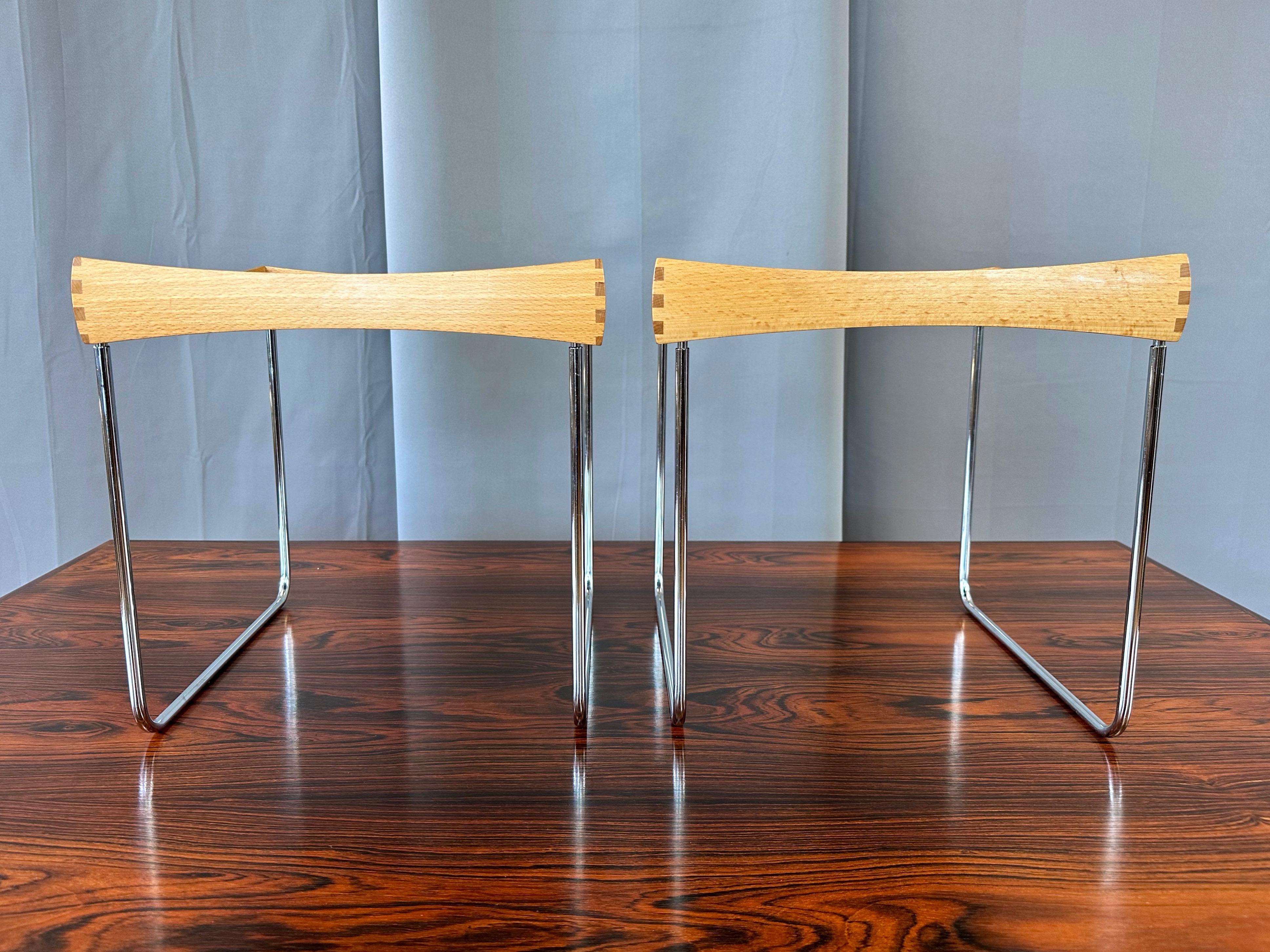 Norwegian Pair of Hermann Bongard for Plus Conform Tray Tables in Beech and Blue, 1961