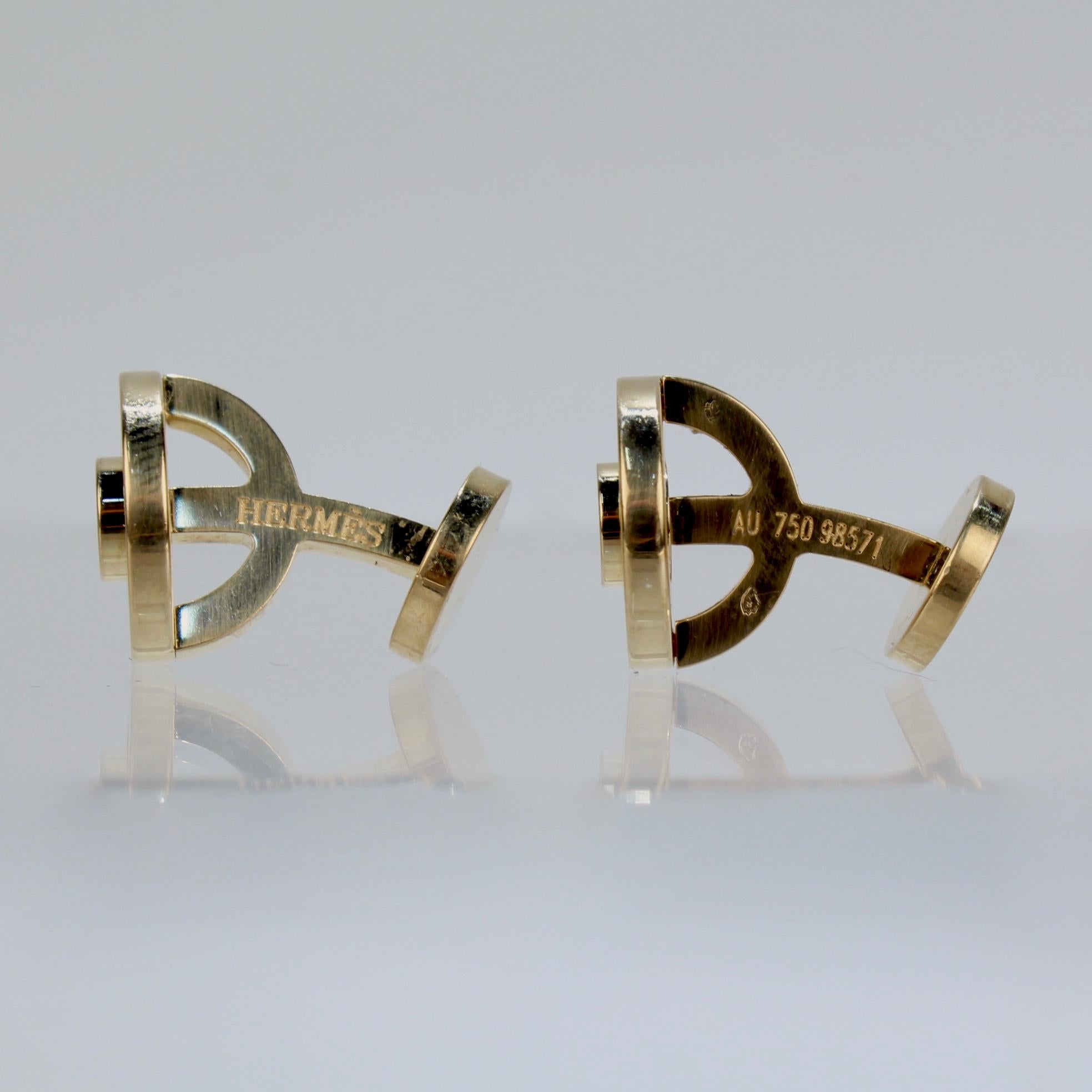 Modern Pair of Hermes 18 Karat Gold Cufflinks