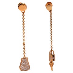 Paar französische Kelly Clochette-Ohrringe von Hermes, 18 Karat Roségold mit Diamanten