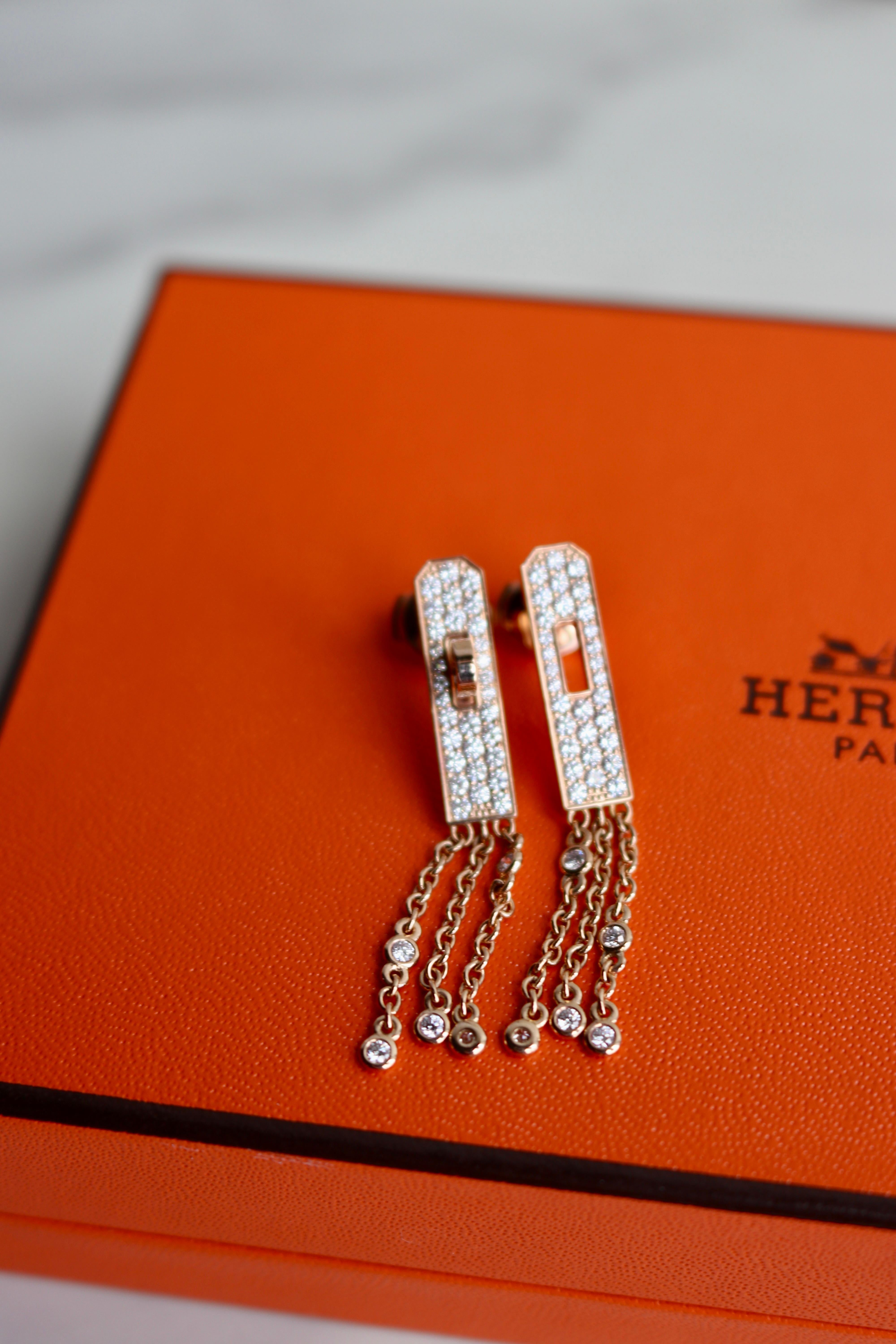 Paar Hermes Kelly Gavroche Diamant 18k Rose Gold Ohrringe 1