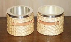 PAiR OF HERMES KELLY WICKER & BROWN LEATHER PICNIC CHAMPAGNE BUCKETS PART SUITE