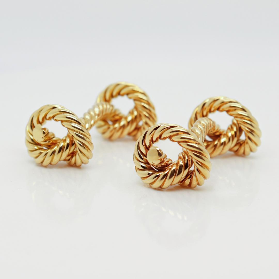 Modern Pair of Hermes Paris 18K Gold Rope Twist / Figural Knot Cufflinks For Sale