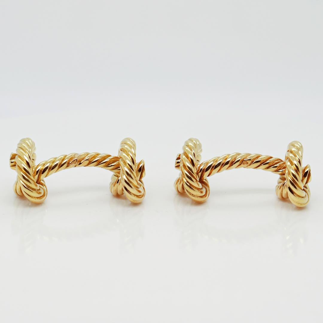 Paire de boutons de manchette Hermes Paris en or 18 carats, corde torsadée / nœud figuratif Pour hommes en vente