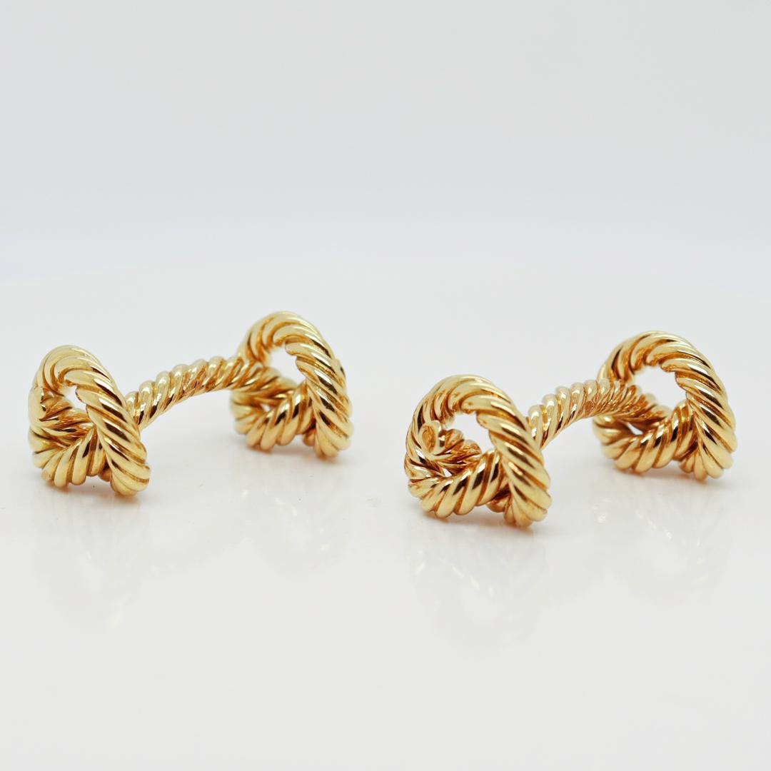 Pair of Hermes Paris 18K Gold Rope Twist / Figural Knot Cufflinks For Sale 1