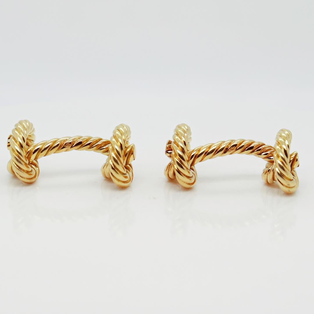 Paire de boutons de manchette Hermes Paris en or 18 carats, corde torsadée / nœud figuratif en vente 2