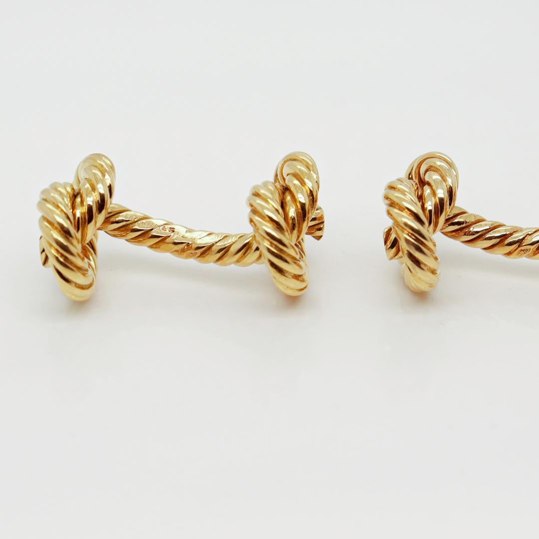 Paire de boutons de manchette Hermes Paris en or 18 carats, corde torsadée / nœud figuratif en vente 3