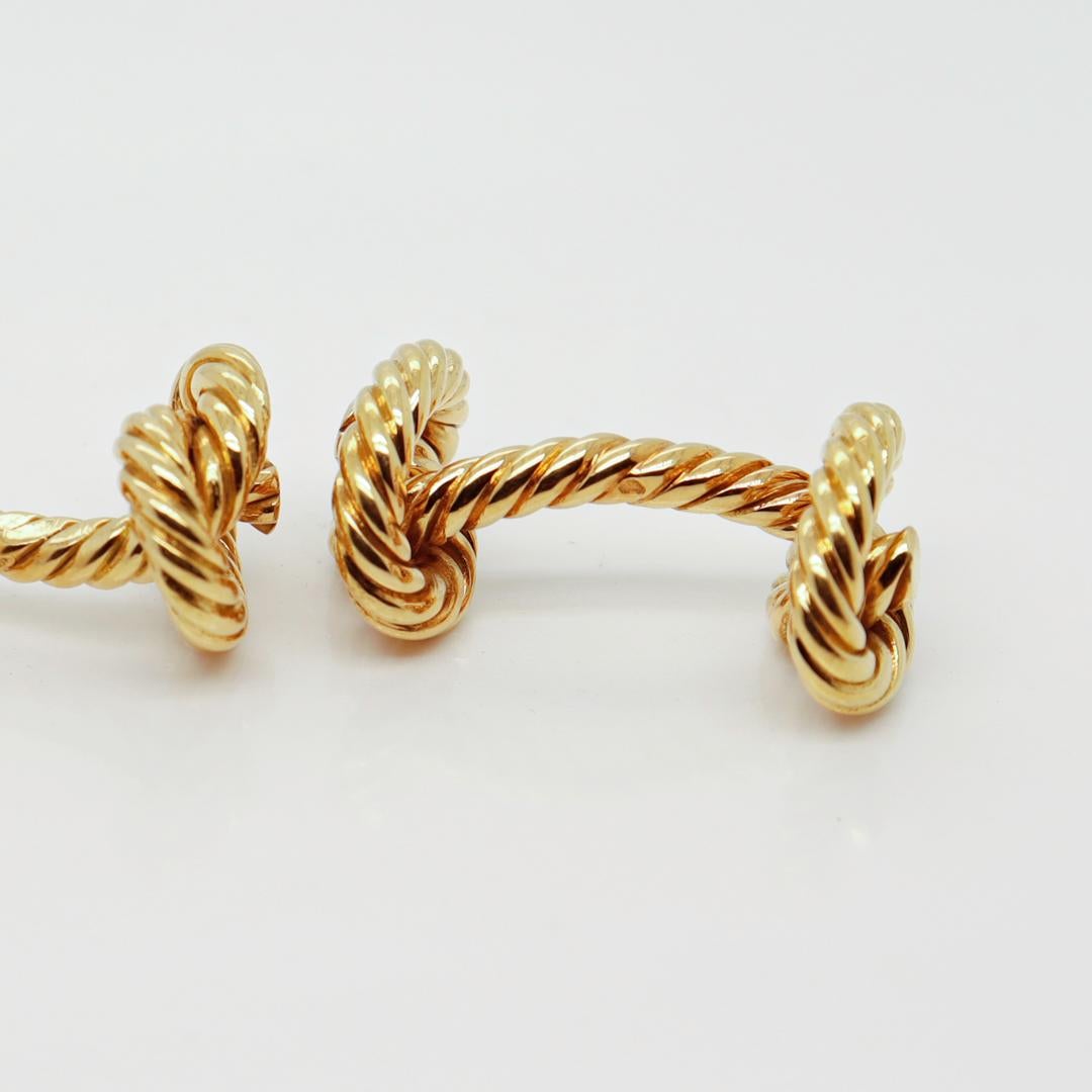 Paire de boutons de manchette Hermes Paris en or 18 carats, corde torsadée / nœud figuratif en vente 4