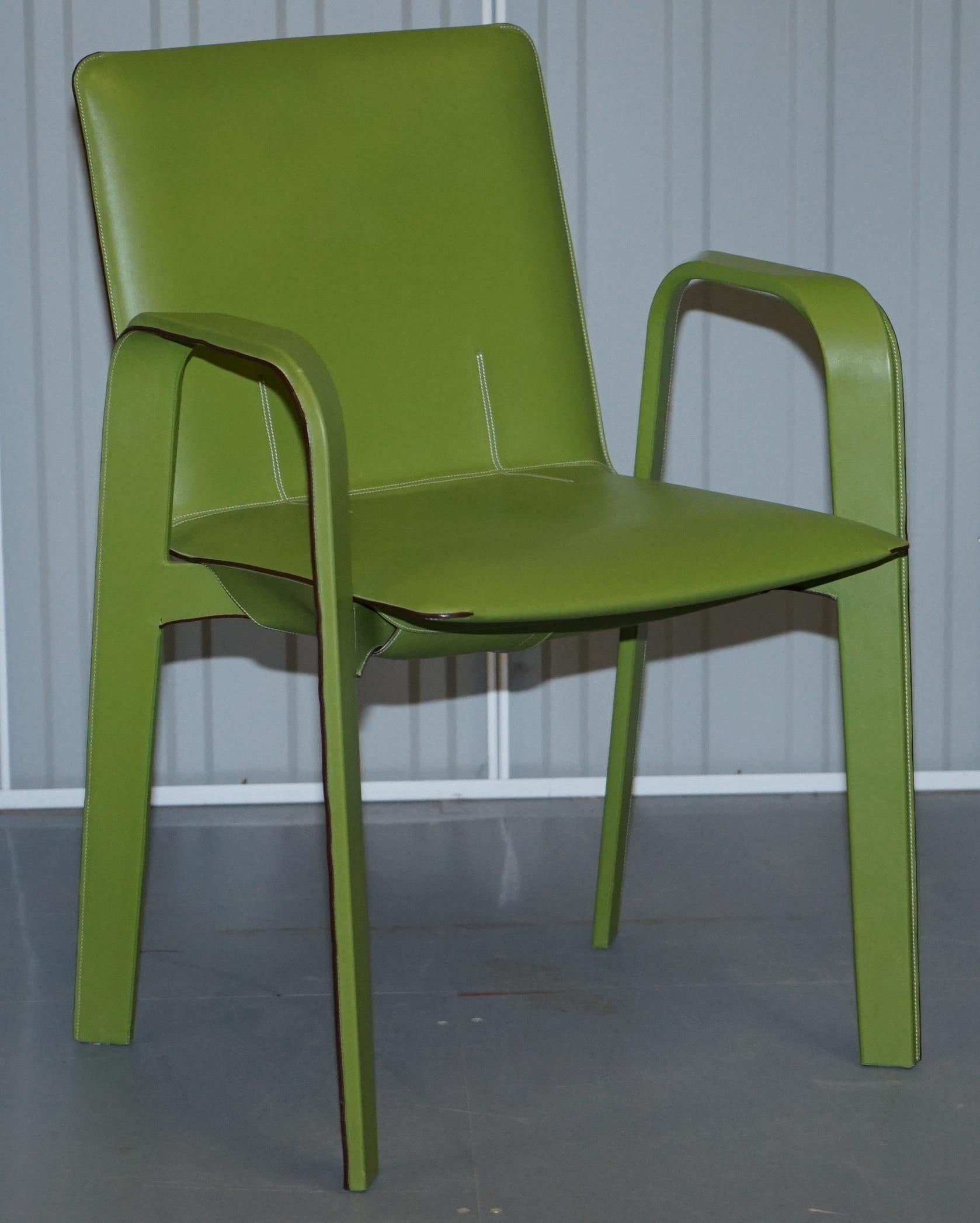 We are delighted to offer for sale this exceptionally high end pair of designer La Chaise Sellier RRP £18,000 handstitched green leather dining chairs from Hermes Paris

These are basically the finest handmade chairs I have ever seen, the frames