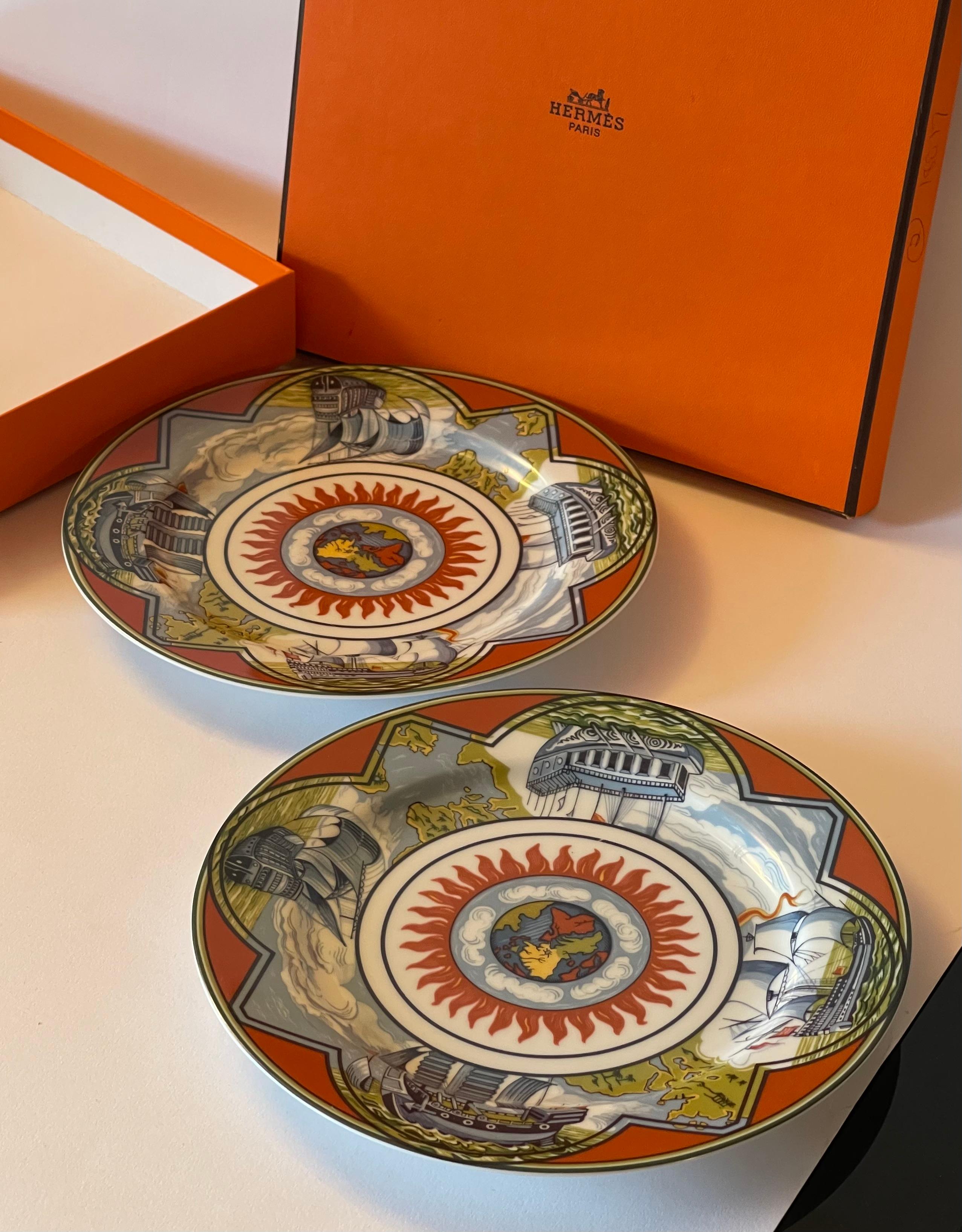 Hermes Pair of Patchwork Alizés Plates or Trays In Excellent Condition For Sale In Los Angeles, CA