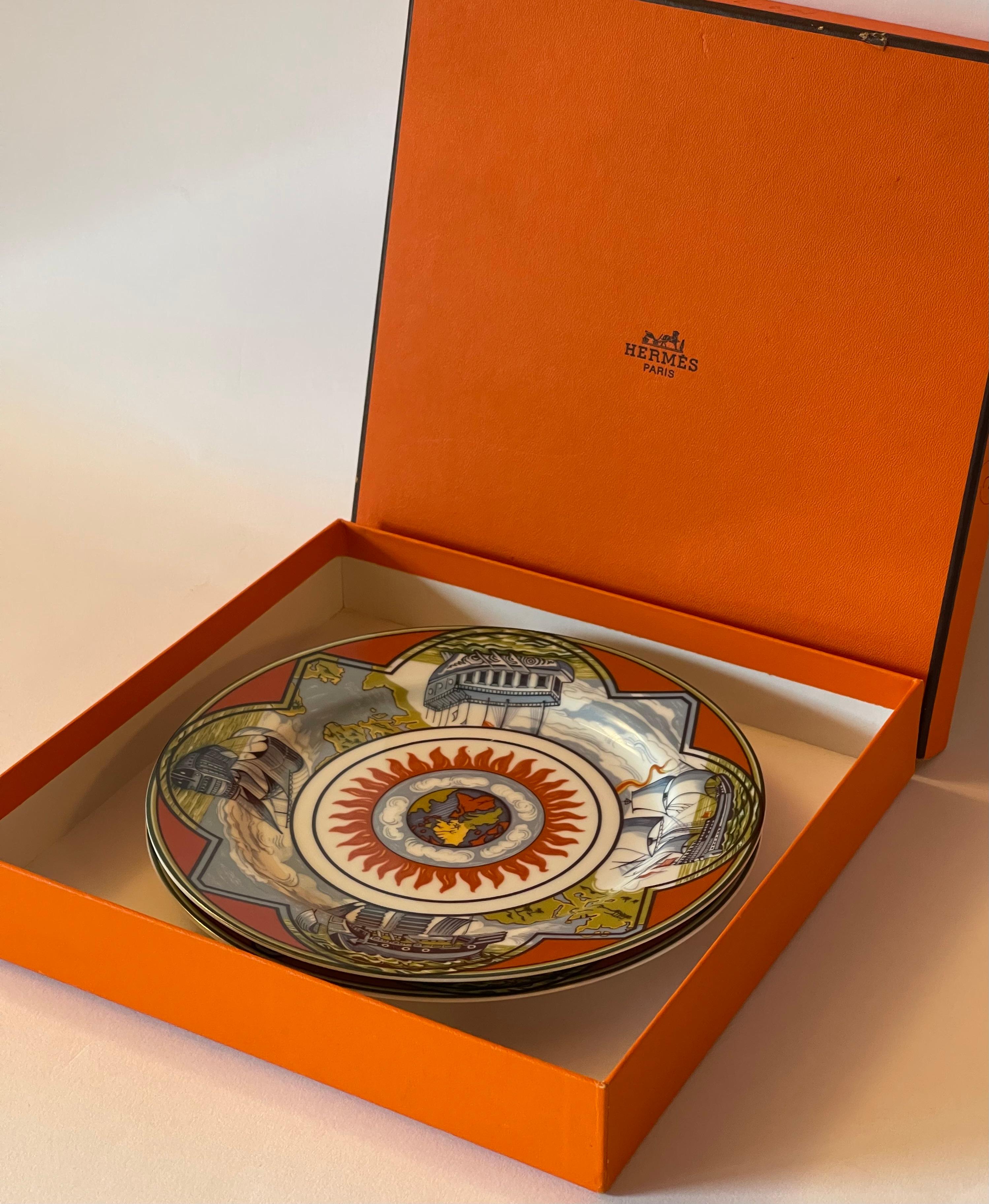 20th Century Hermes Pair of Patchwork Alizés Plates or Trays For Sale