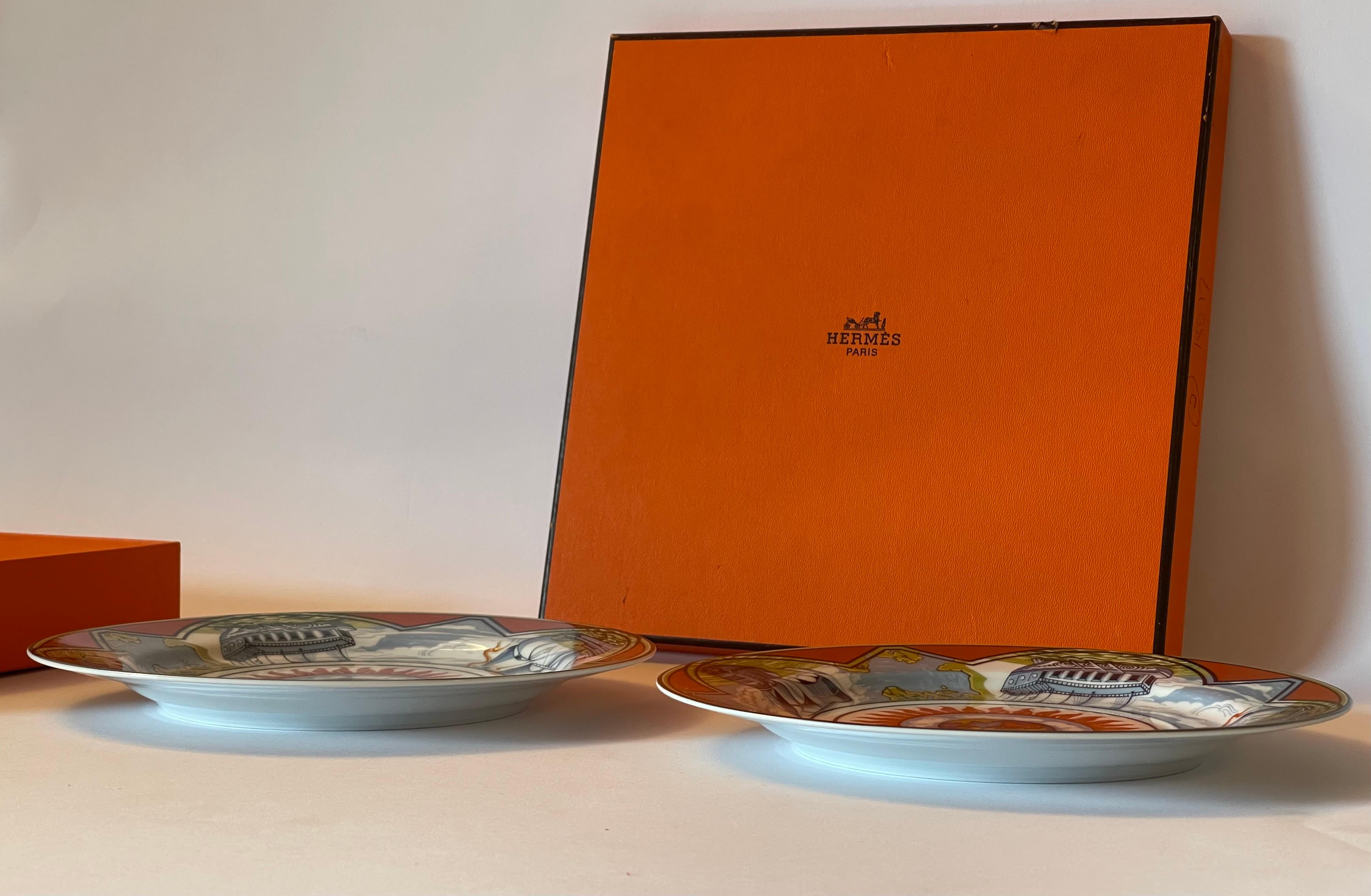 Porcelain Hermes Pair of Patchwork Alizés Plates or Trays For Sale