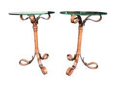 Pair of Hermes Style Faux Leather Strap Side Tables