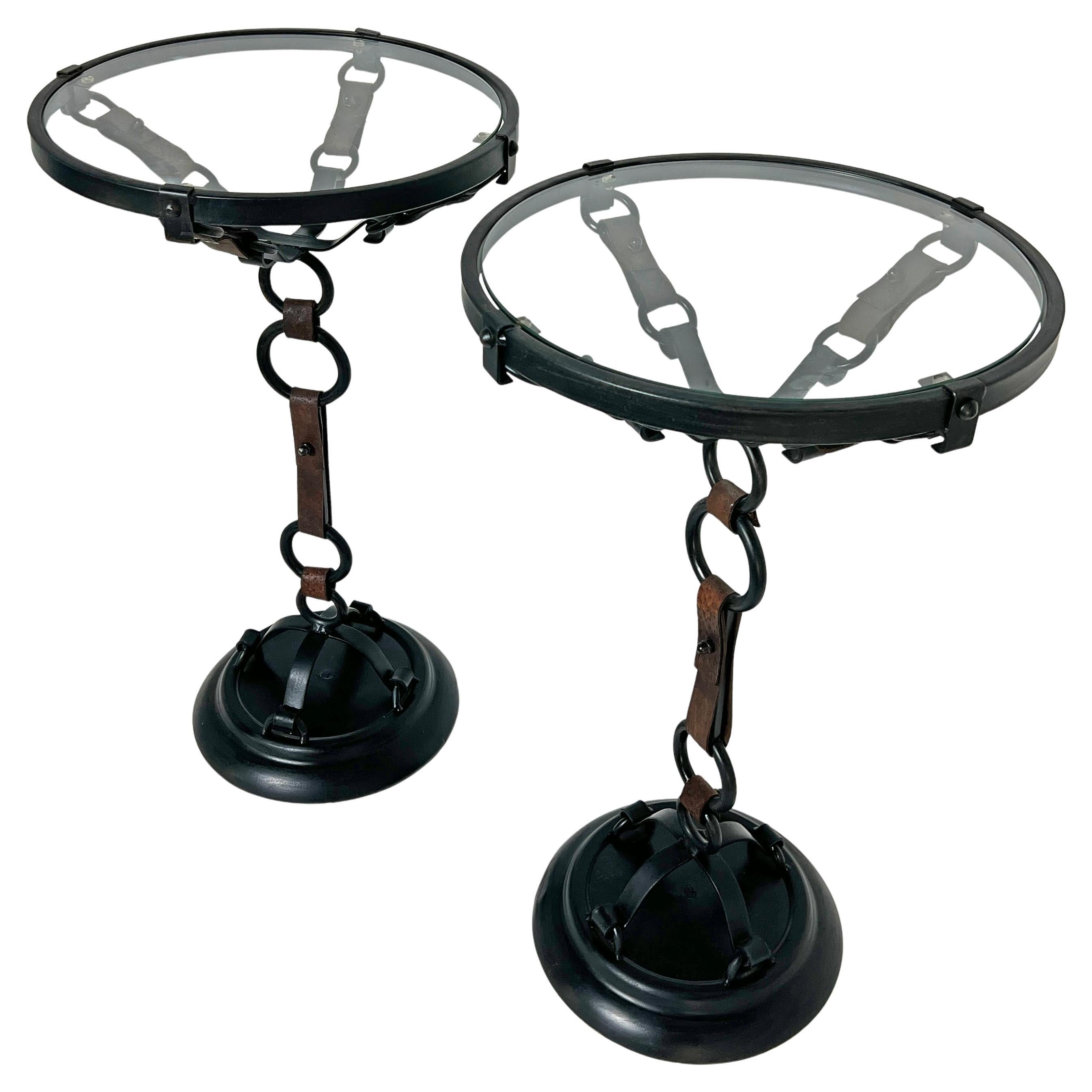 Pair of Hermes Style Trompe L
Oeil Equestrian Strap Side Tables For Sale