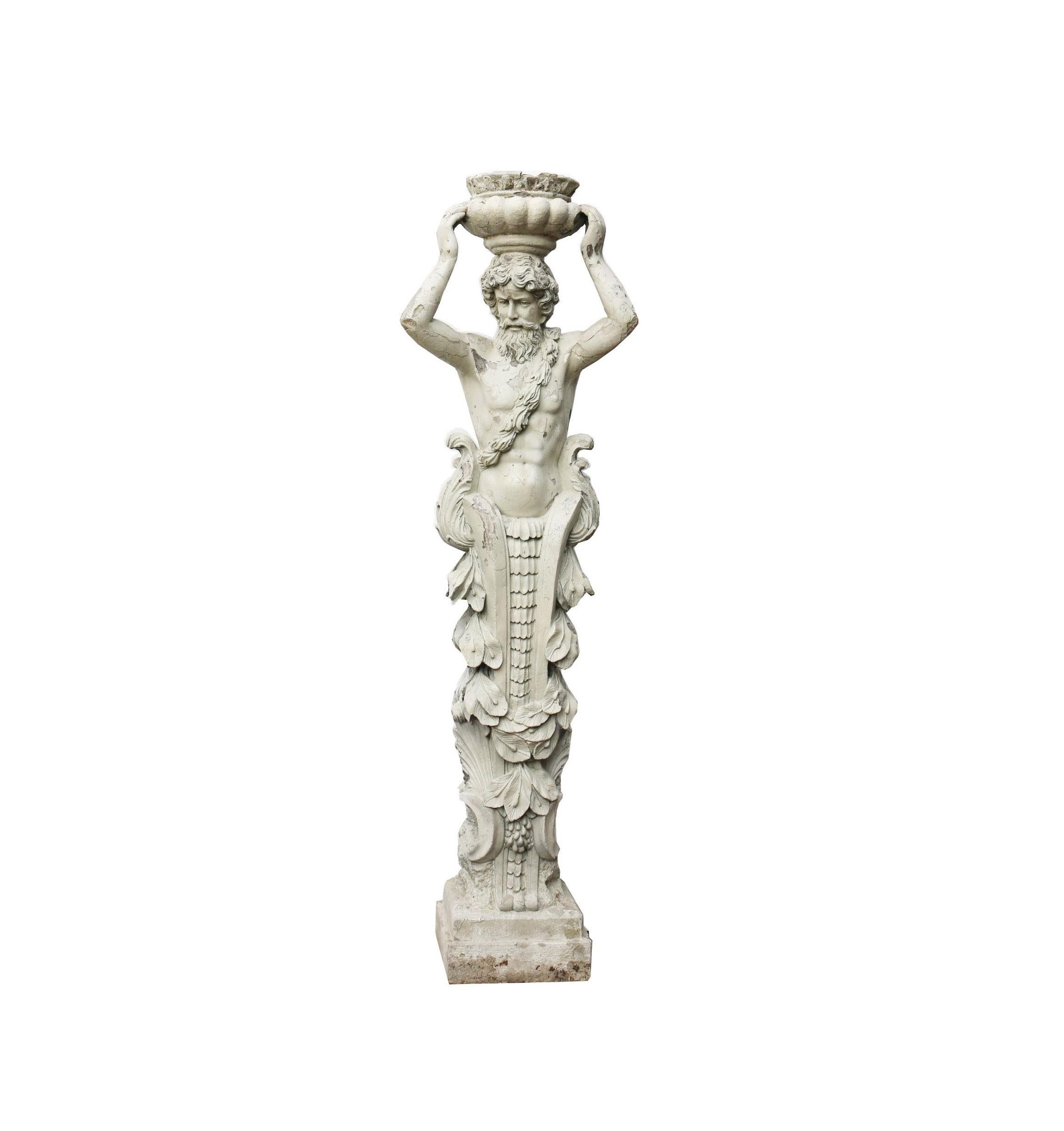 English Pair of Herms Depicting a Caryatid and Atlas