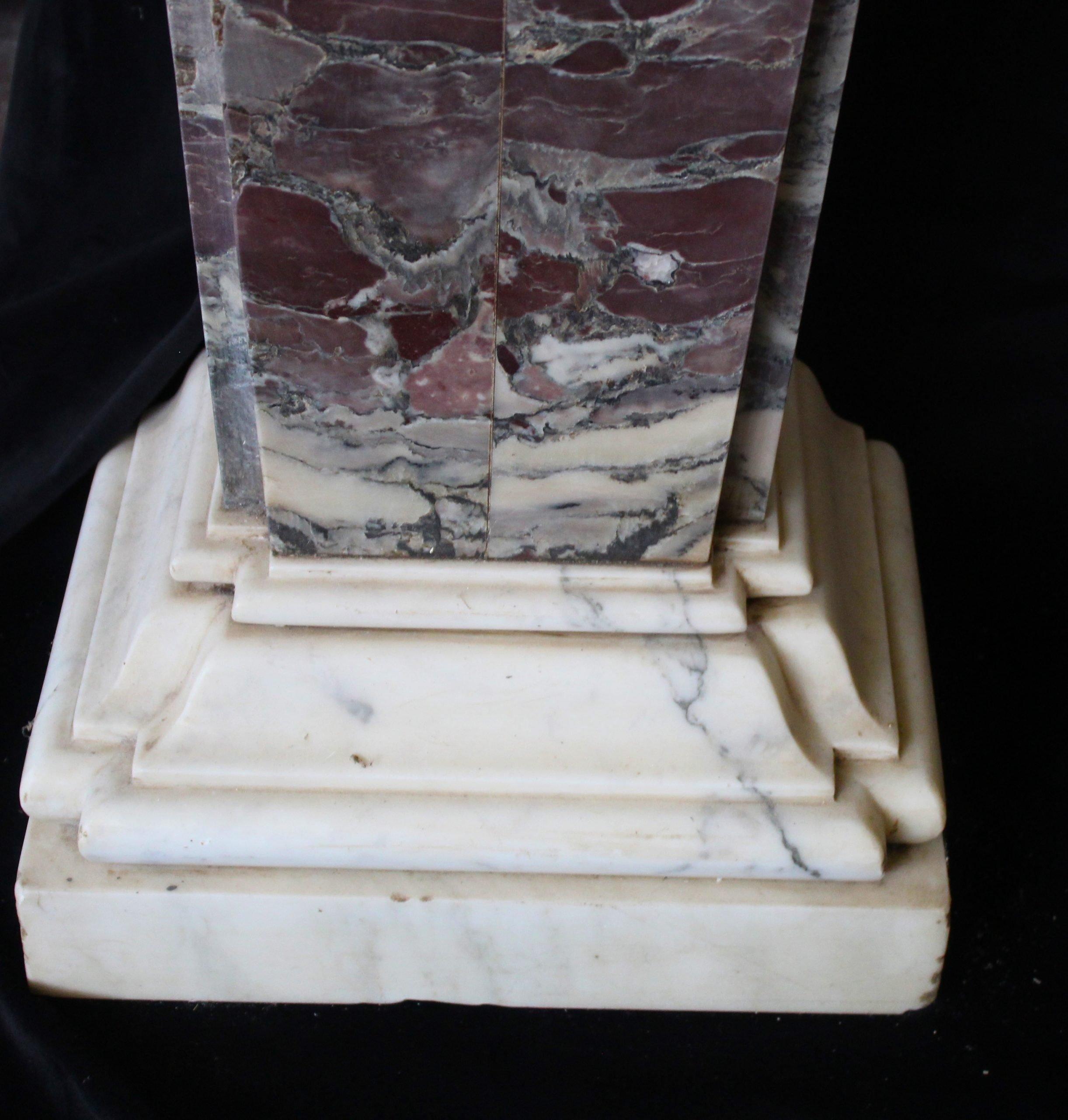 Marble Pair of Herms in fine peach blossom marble For Sale